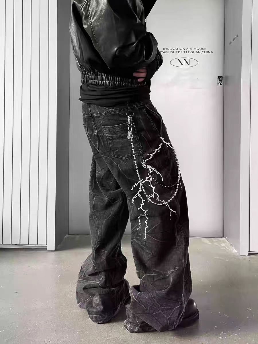 Vintage High Street Lightning Embroidered Y2K Hip Hop Baggy Jeans Size US 32 / EU 48 - 4 Thumbnail