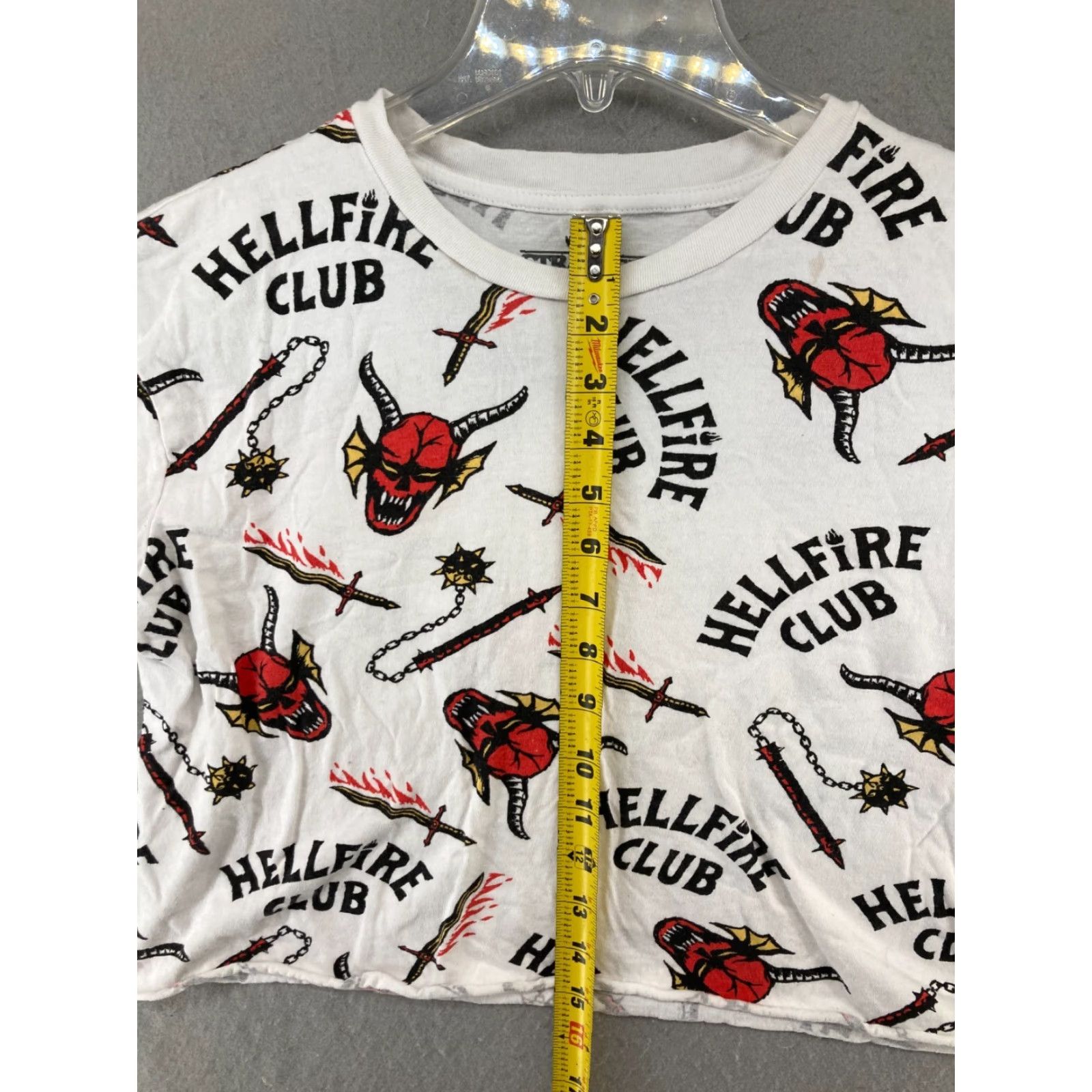 Vintage Stranger Things Womens Cropped TShirt Medium White Hellfire Club Shirt Womens M White Graphic Print 90s Theme Size M / US 6-8 / IT 42-44 - 3 Thumbnail
