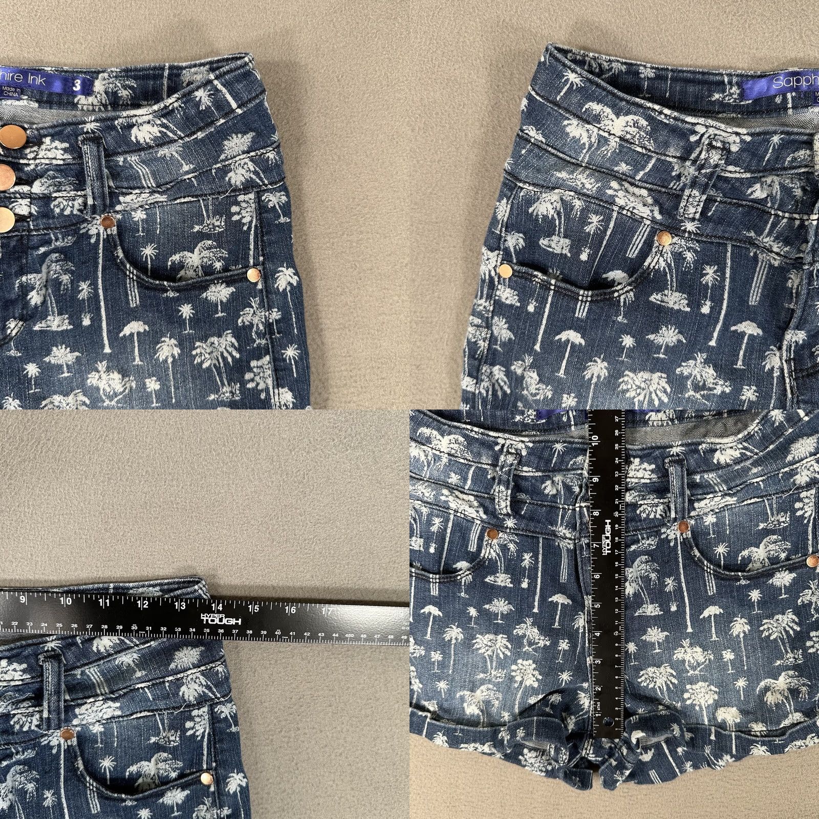Vintage Sapphire Ink Shorts Denim Dark Wash Button Fly 5-Pocket Juniors 3 Palm Tree Print Casual Pockets 2" Inseam Size 26" / US 2 / IT 38 - 8 Thumbnail