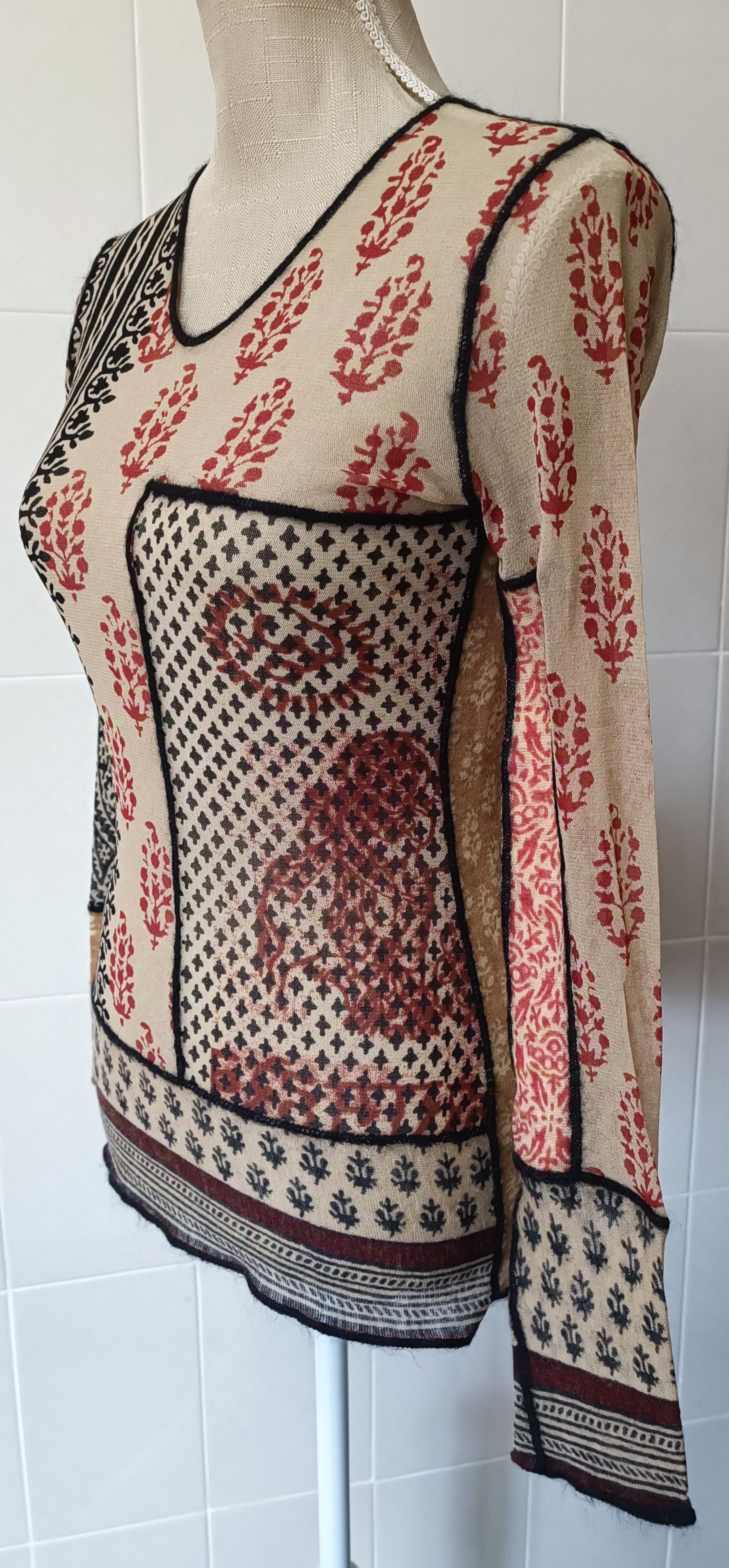 Jean Paul Gaultier FW2000/01- Bi-material top - tribal and floral - Patchwork Size S / US 4 / IT 40 - 10 Thumbnail