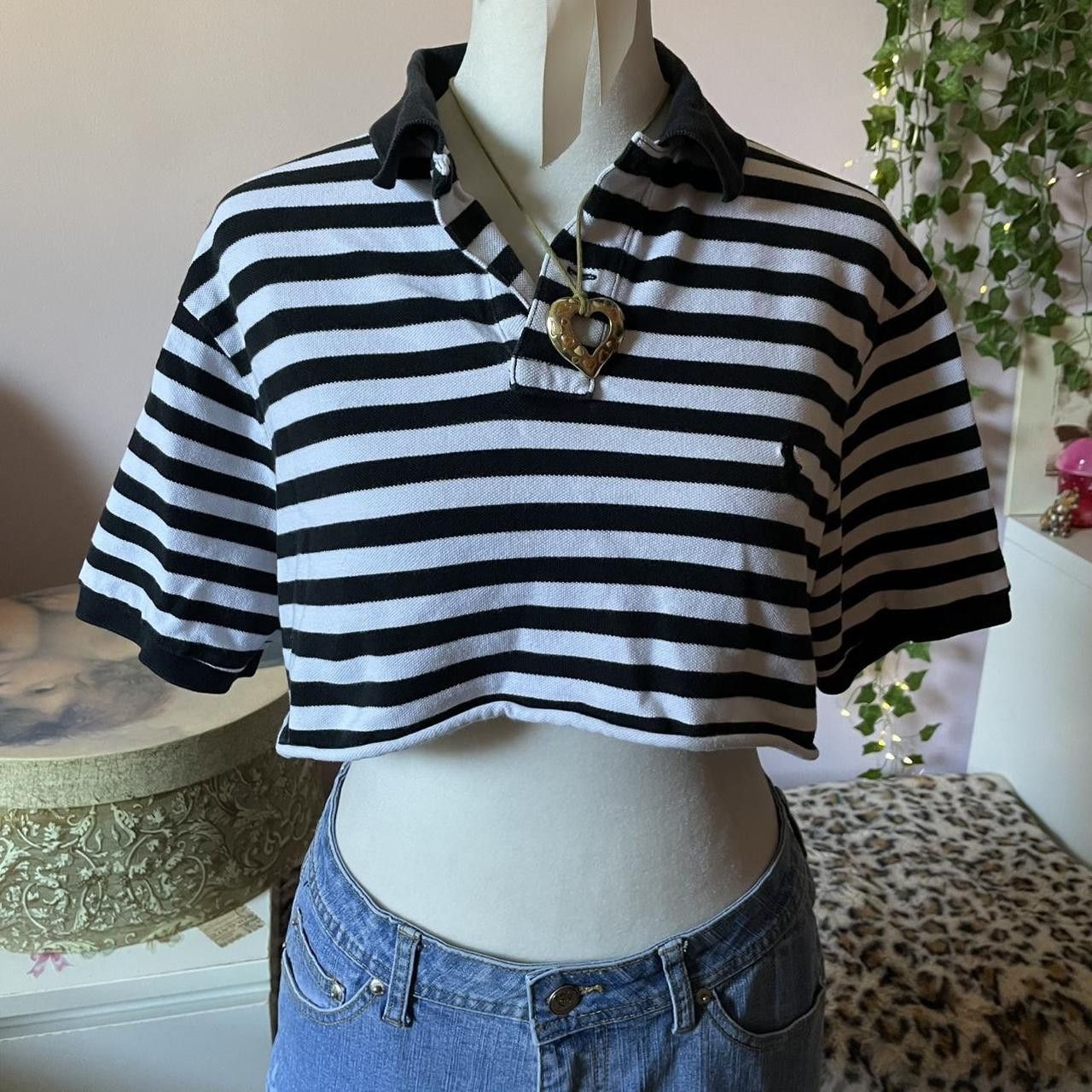 Vintage 90s Cropped Striped Polo Ralph Lauren Top / Polo Shirt Size L / US 10 / IT 46 - 1 Thumbnail