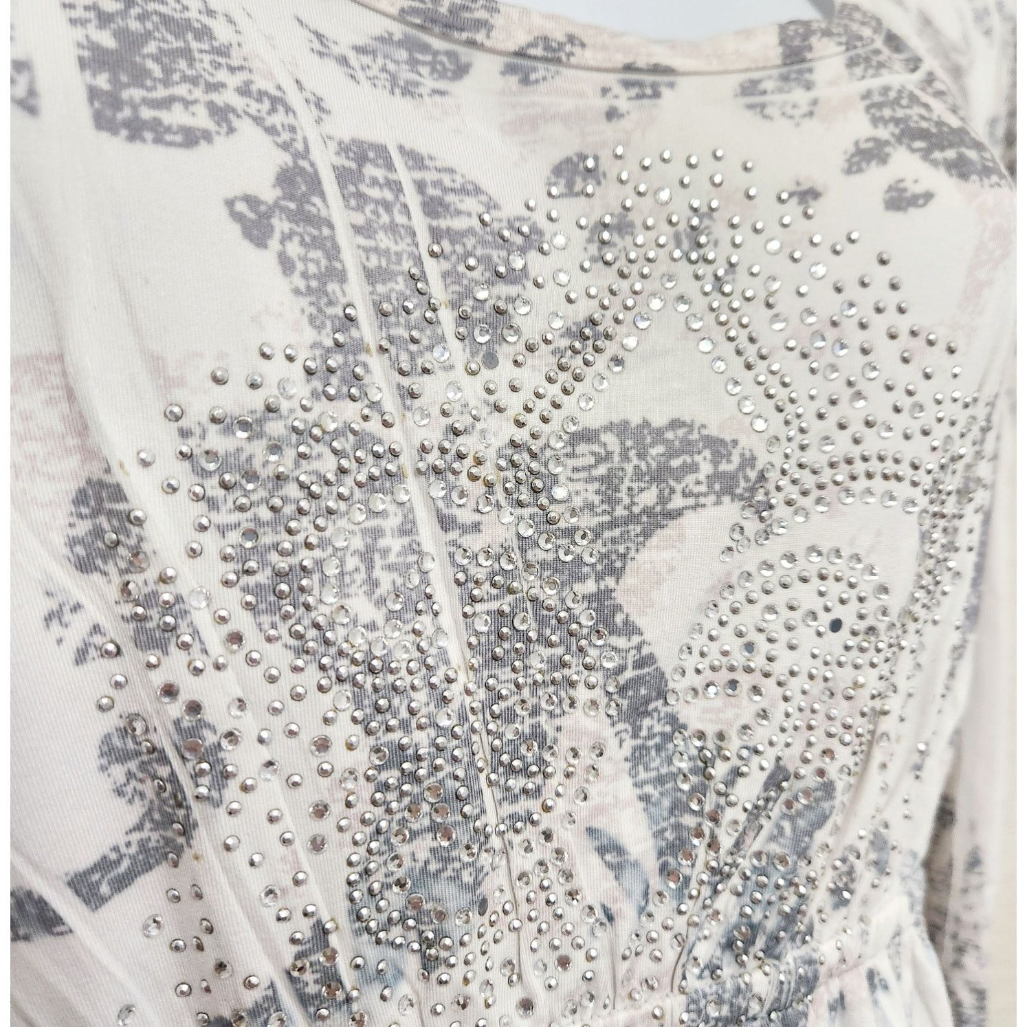 Other Lady Noiz Gray Pink Floral Print Top Small Rhinestones Size S / US 4 / IT 40 - 2 Thumbnail