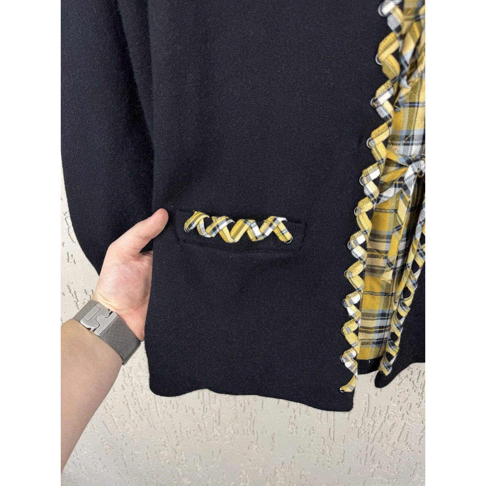 Maje MAJE Reversible Checked Black Yellow Plaid Bow Tie Knit Card Size XS / US 0-2 / IT 36-38 - 6 Thumbnail