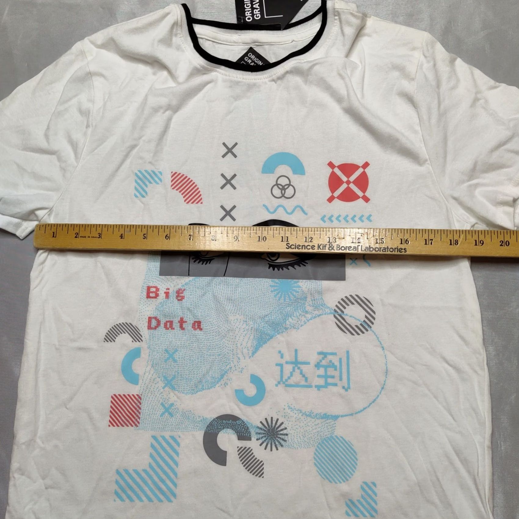 Vintage Original Gravity Men's Medium White Big Data Kanji Double-Sided Short Sleeve T-Shirt Size US M / EU 48-50 / 2 - 6 Thumbnail