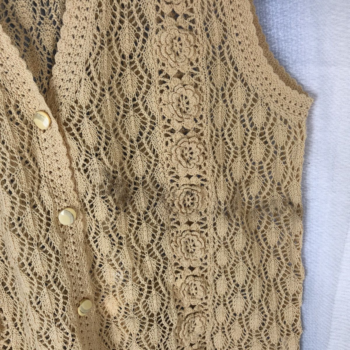 Homespun Knitwear Venticella Brown Mesh Net Crochet Vest Cardigan #7408 Size M / US 6-8 / IT 42-44 - 8 Thumbnail