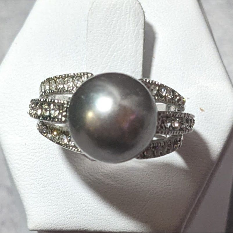 Other Elegant Glam 18K Gold Filled Silver Tone Pearl And Gem Ring Size ONE SIZE - 1 Thumbnail