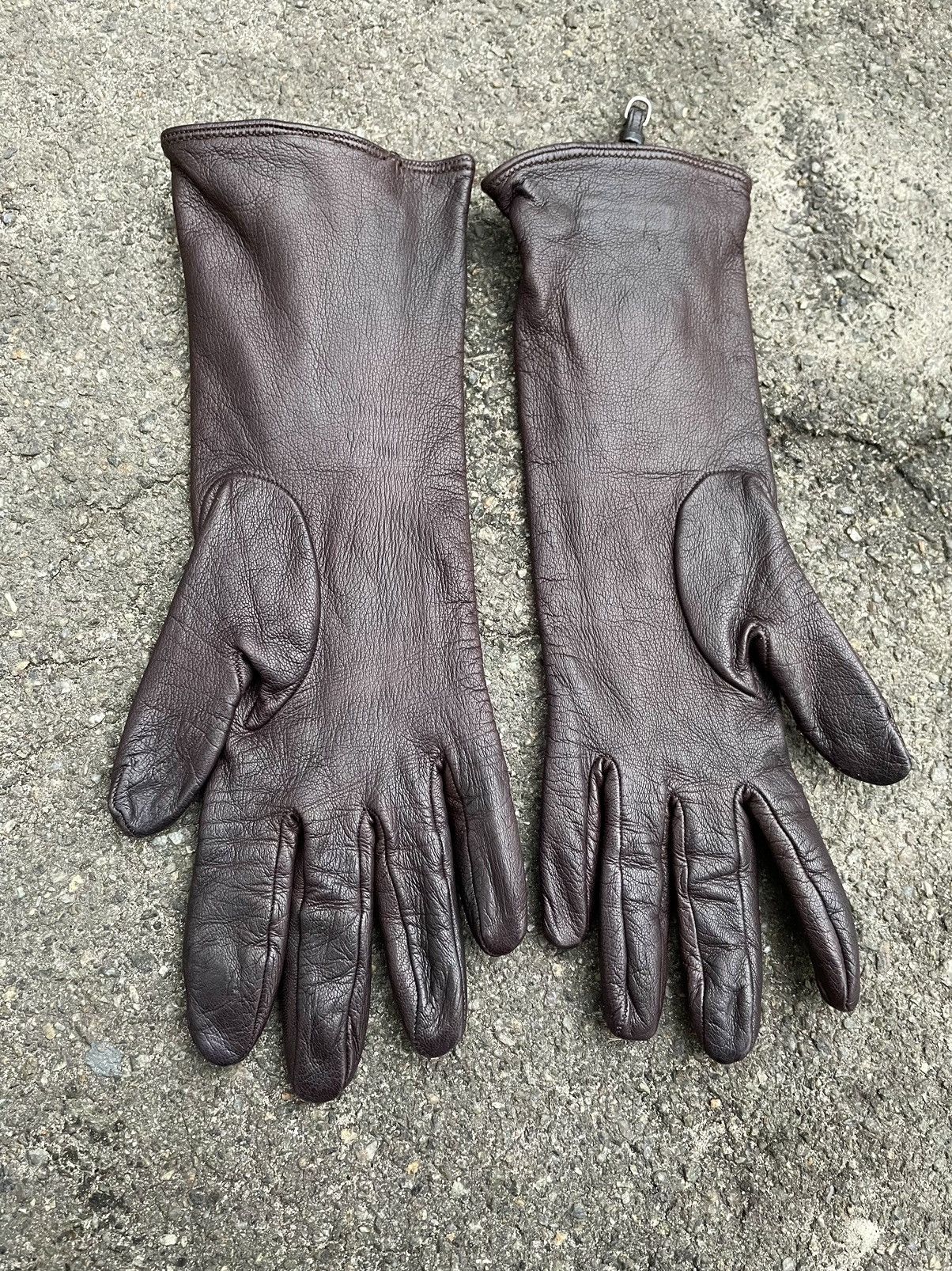 Genuine Leather × Prada Prada Brown Chokolate Leather Zip Gloves Made in Italy 6.5 Size ONE SIZE - 5 Thumbnail