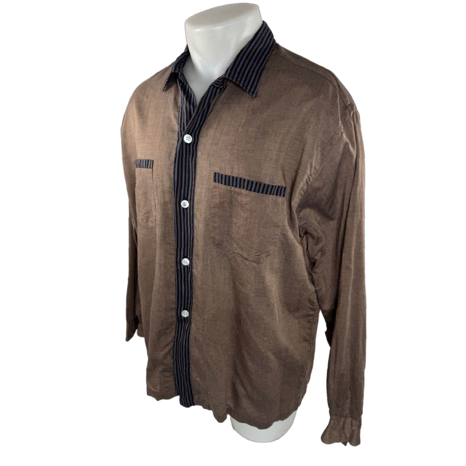 Vintage MARSHALL FIELDS Vintage 60s Lightweight LOOP COLLAR Wash Ease XL Shirt Men Long Sleeve Copper Brown N/A Mens Size US XL / EU 56 / 4 - 1 Thumbnail