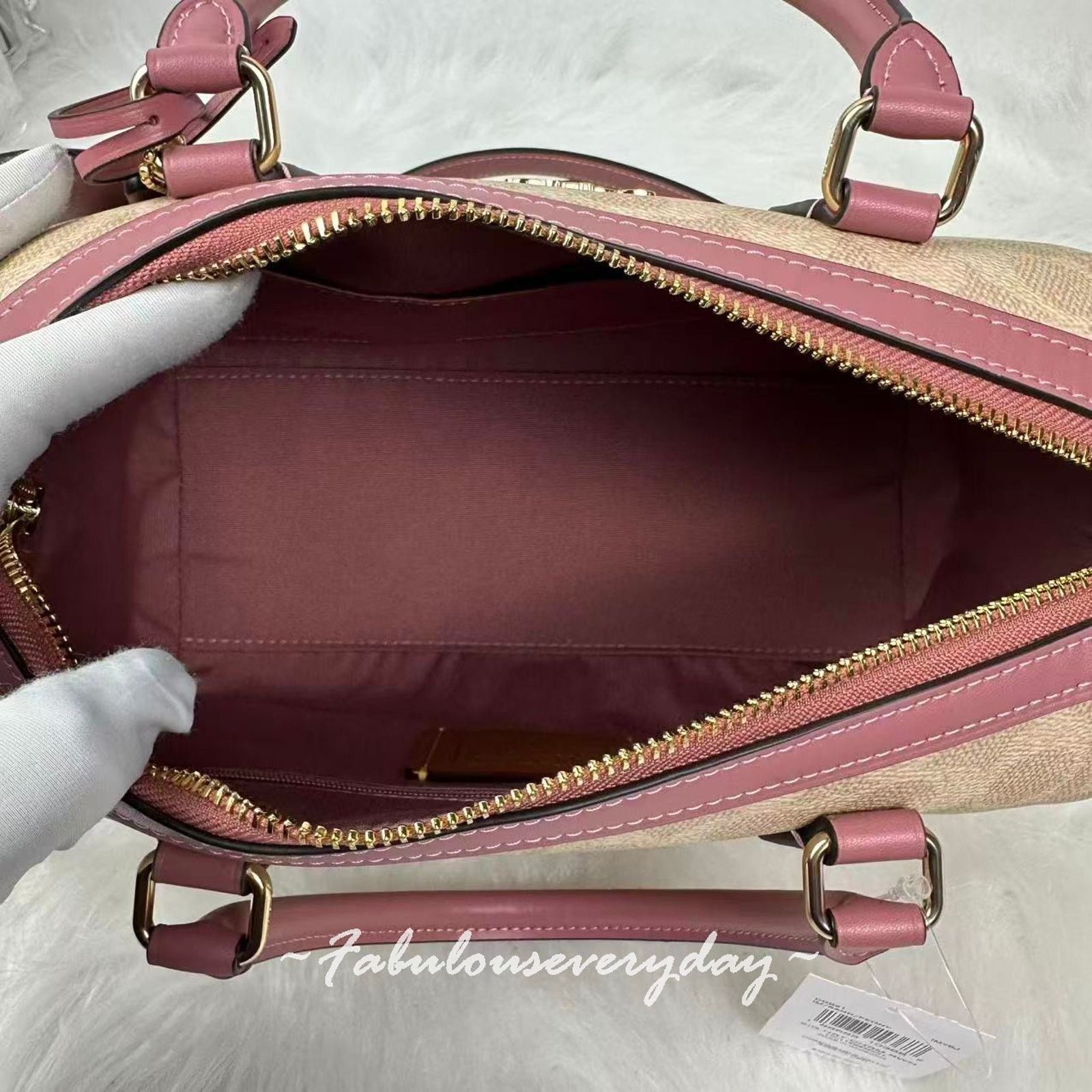 Coach Coach Rowan Satchel Bag Sig Canvas Heart Charm Sand/Peony Size ONE SIZE - 7 Thumbnail