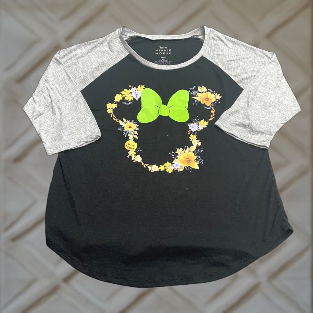 Disney Disney Minnie Mouse Raglan T-Shirt Women XL Black Gray Round Neck Casual Graphic Size XL / US 12-14 / IT 48-50 - 1 Thumbnail