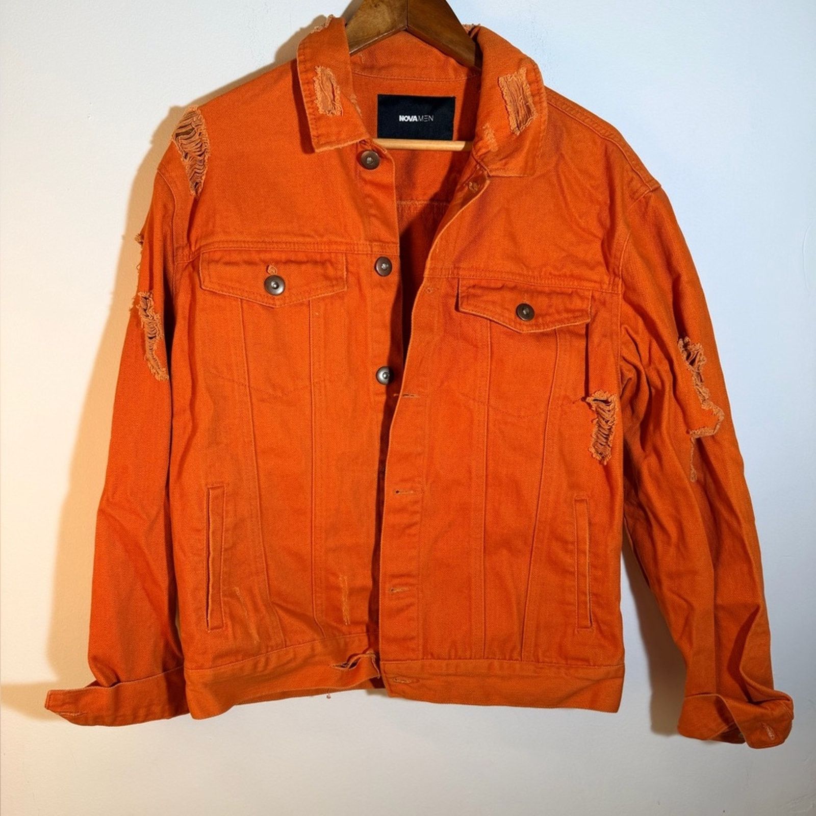 Fashion Nova Novamen Men's Orange Denim Jacket Size US M / EU 48-50 / 2 - 4 Thumbnail