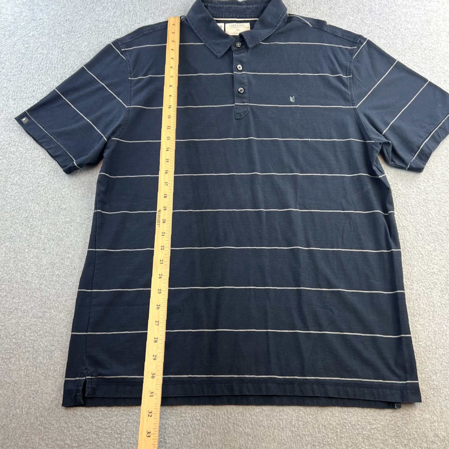 Vintage Linksoul Polo Shirt Mens XL Navy Striped Golf Casual Performance Lightweight Short Sleeve Collared Polo Mens XL Blue/Cotton Standards Size US XL / EU 56 / 4 - 3 Thumbnail