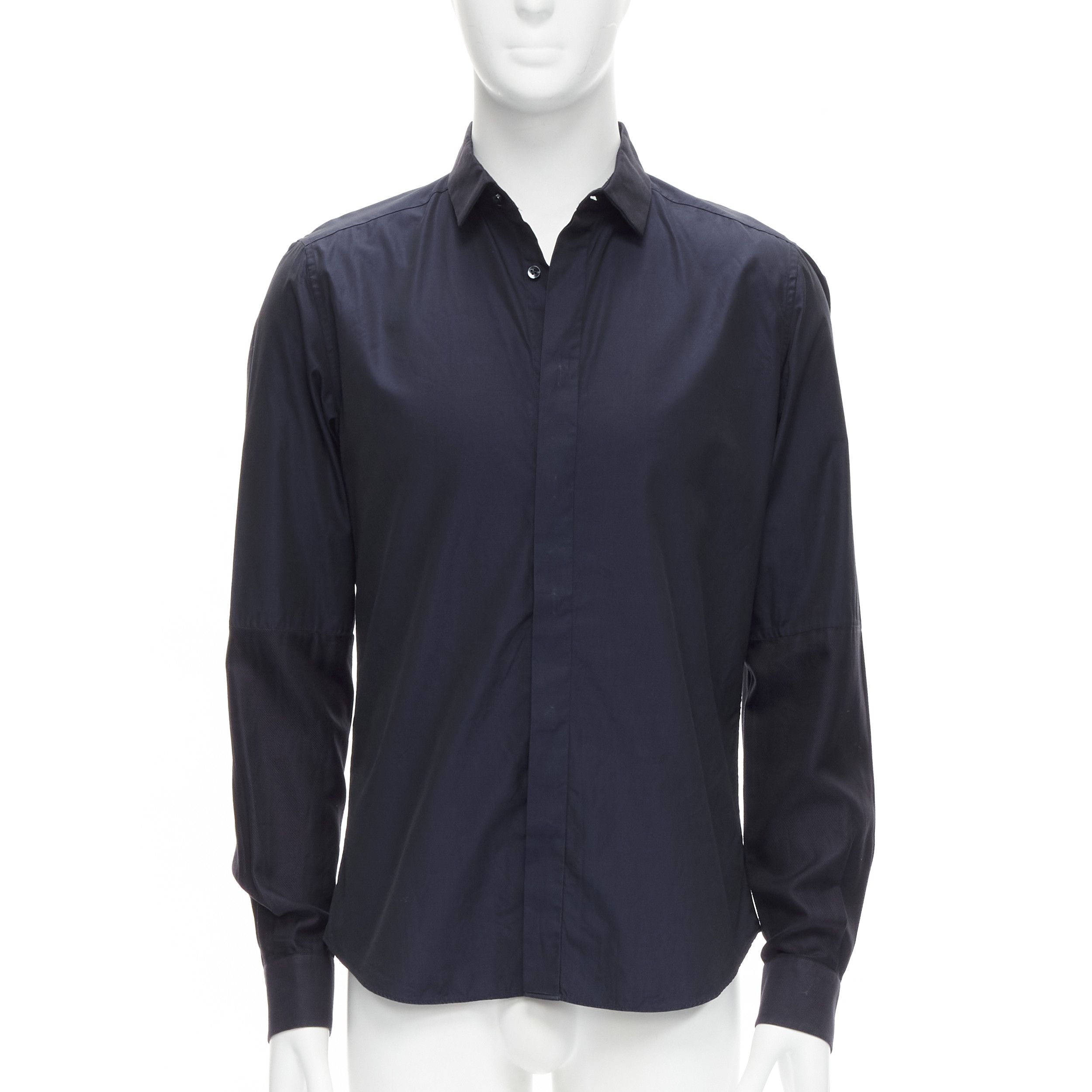 Valentino VALENTINO classic minimal navy poplin twill contrast collar dress shirt EU40 L Size US L / EU 52-54 / 3 - 1 Thumbnail
