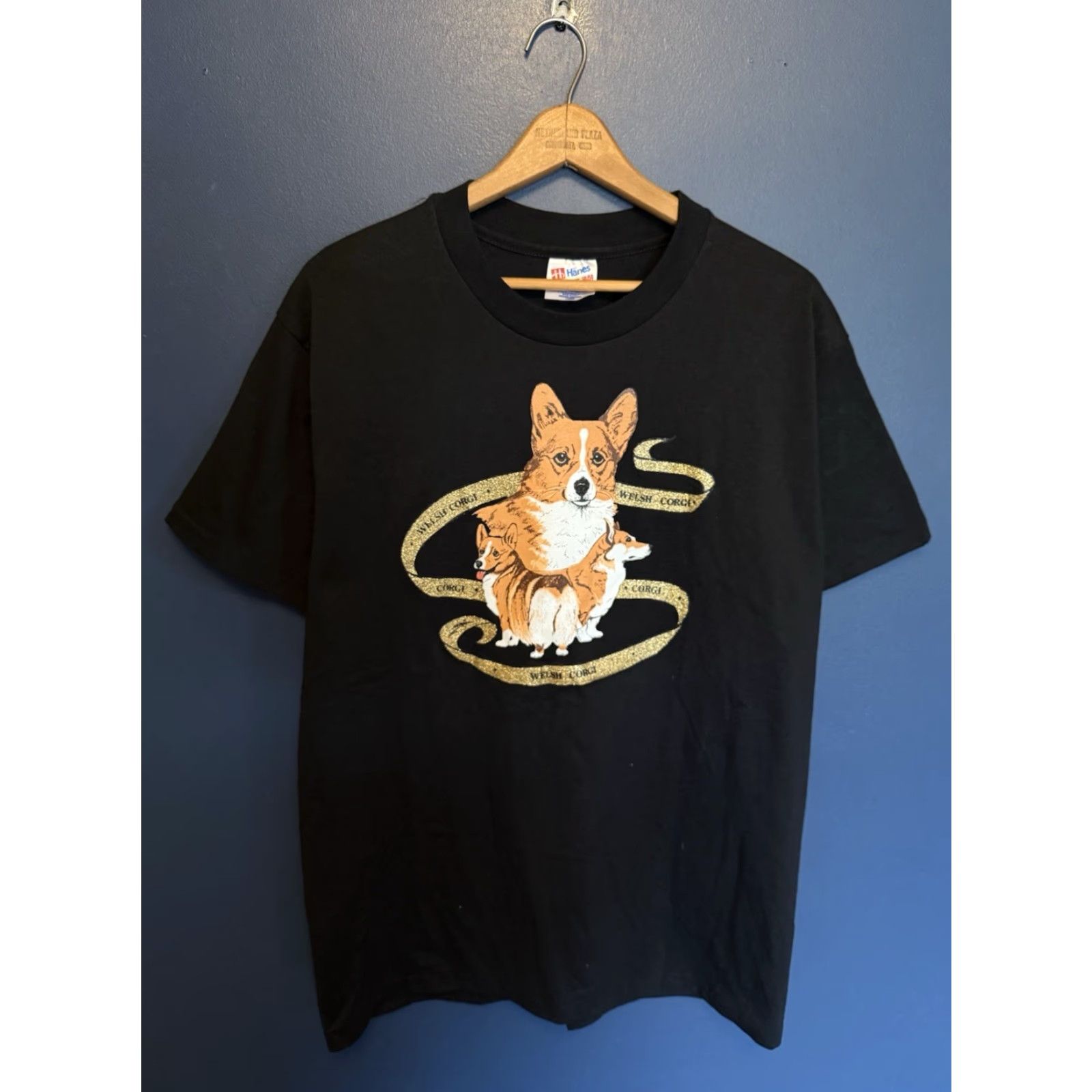 Hanes VINTAGE 90s Welsh Corgi Black Hanes T-Shirt Shirt Large L Mens Graphic Tee Black 90s Size US L / EU 52-54 / 3 - 3 Thumbnail