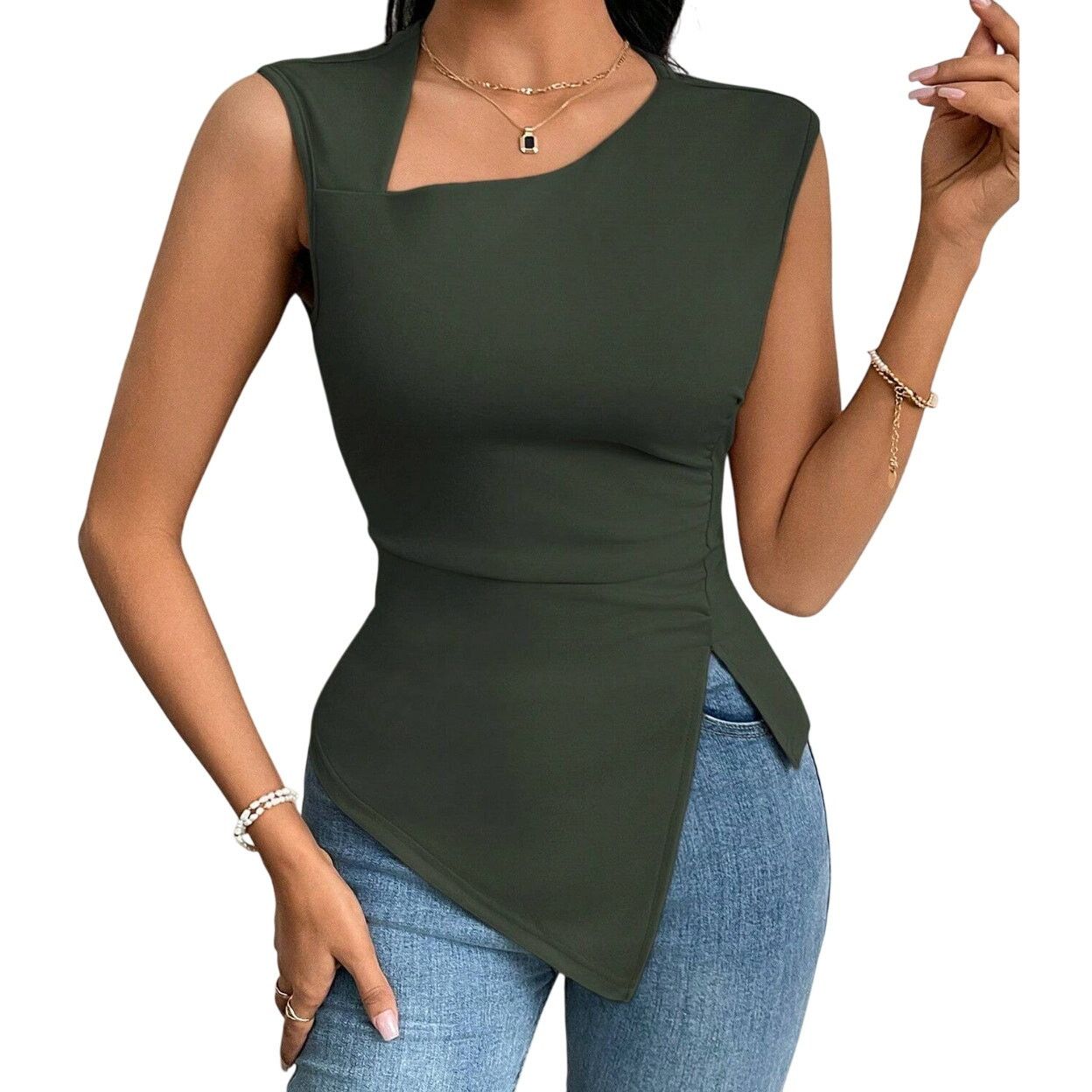 Shein Slim Fit Capped Sleeve Tight Tank Top in Gray, Size L Size L / US 10 / IT 46 - 1 Thumbnail