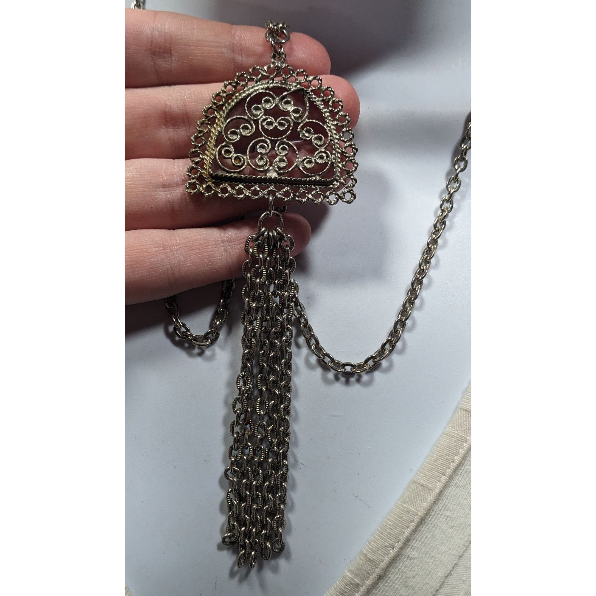 Other Vintage Etruscan Style Filigree Pendant And Tassel Necklace Size ONE SIZE - 4 Thumbnail
