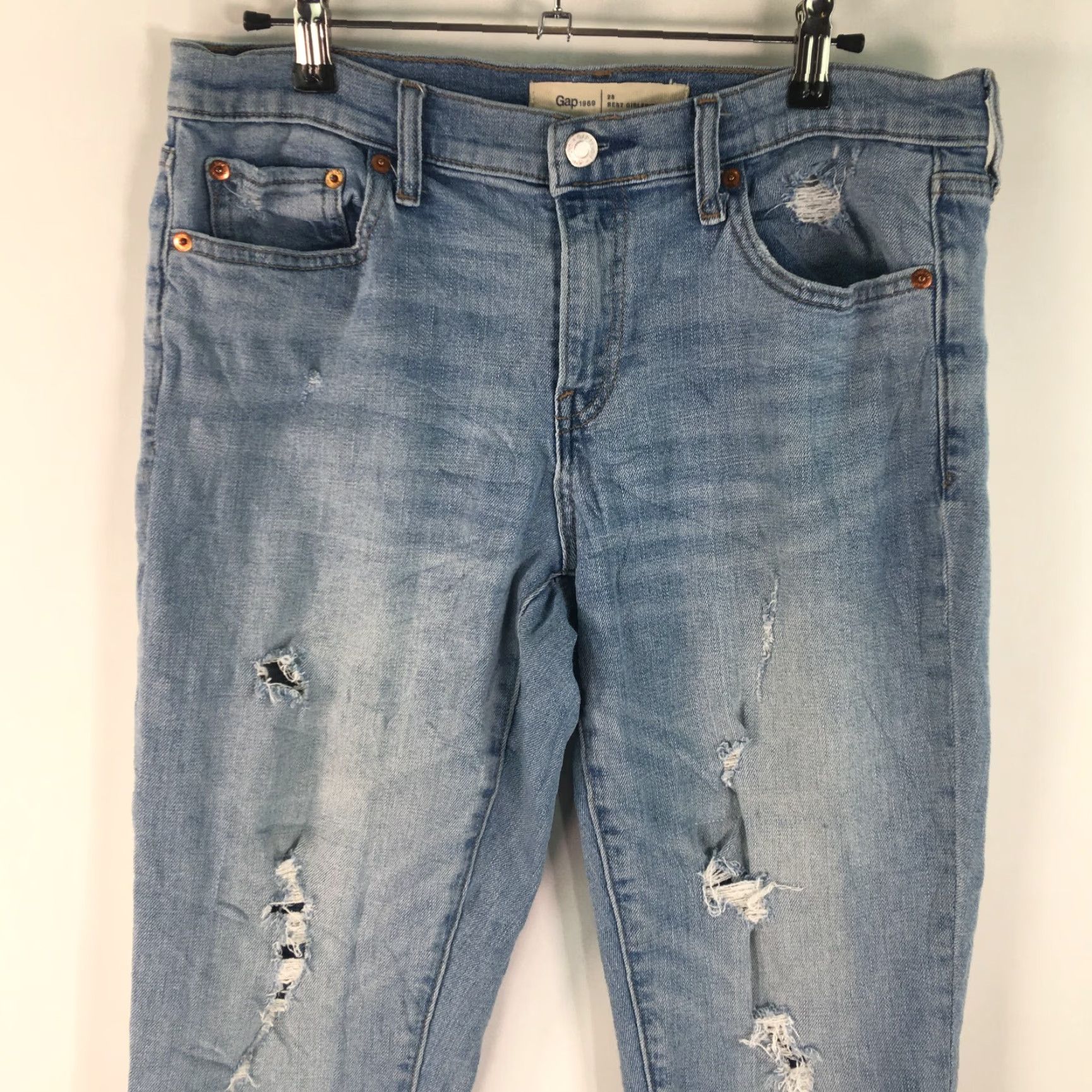 Gap GAP 1969 Womens Best Girlfriend Distressed Regular Flat Front Blue Jeans Size 28 Size 28" / US 6 / IT 42 - 3 Thumbnail