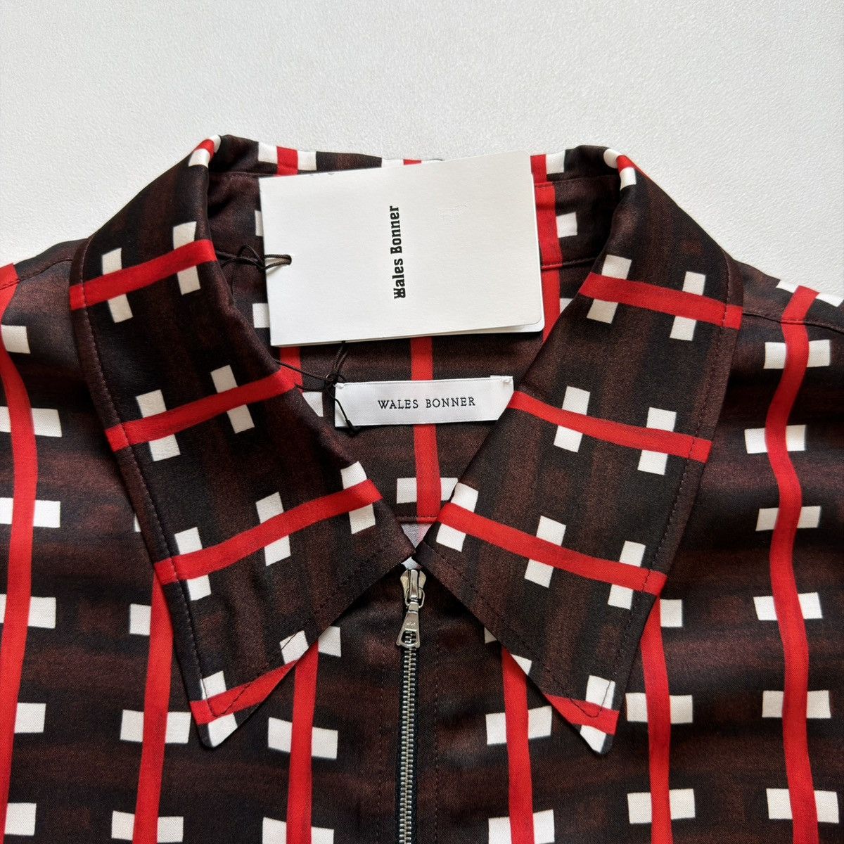 Wales Bonner ‘Relief’ Brown + Red Patterned Zip Shirt Size US M / EU 48-50 / 2 - 4 Thumbnail
