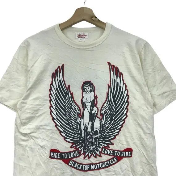 Japanese Brand Vtg 90’ BLACKTOP MOTORCYCLE Made In USA Nude Tee Shirt Size US S / EU 44-46 / 1 - 4 Thumbnail