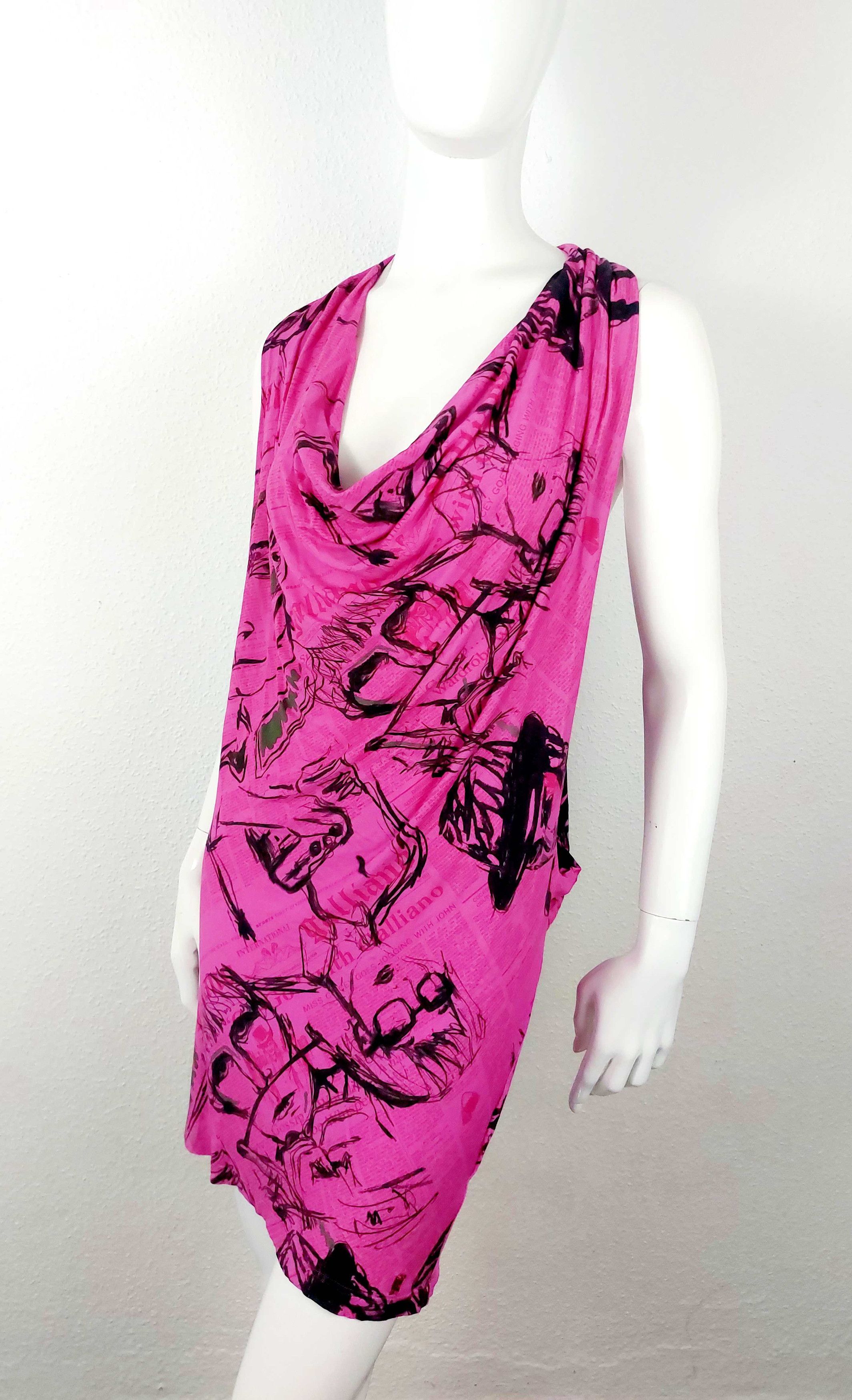 John Galliano John Galliano Pink Gazette Newspaper Sketch Face Pink Dress Size M / US 6-8 / IT 42-44 - 3 Thumbnail