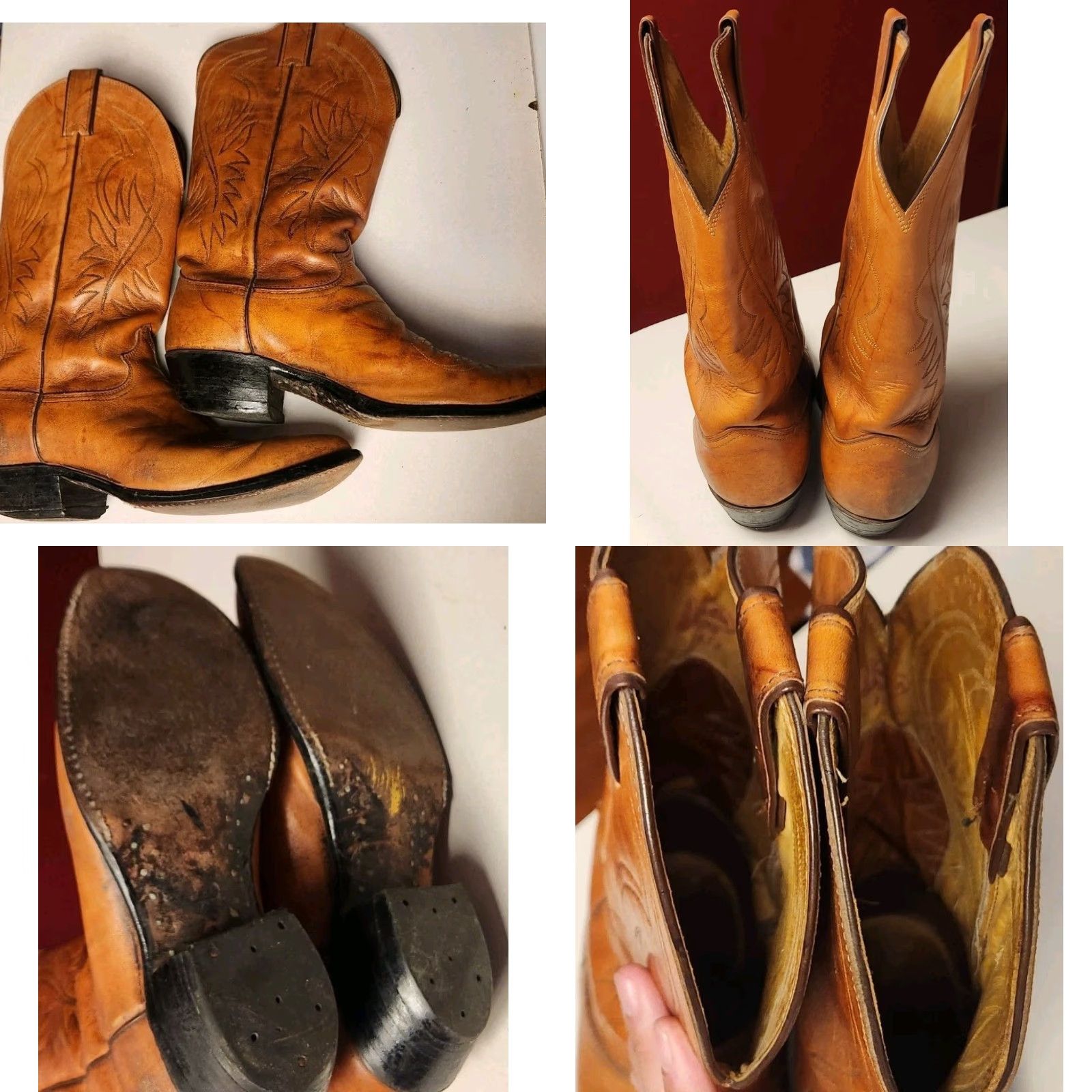 Justin Boots VINTAGE Justin Boots Cowboy Boots Mens 8 D Natural Tan Marbled Leather Western #1632 Size US 8 / EU 41 - 8 Thumbnail