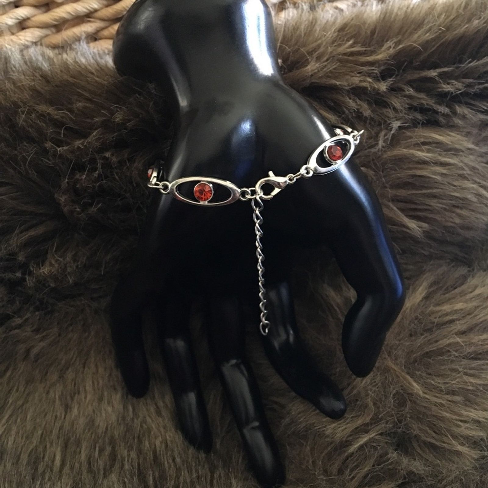 Jewelry Silver tone link burnt orange rhinestone bracelet Size ONE SIZE - 4 Thumbnail