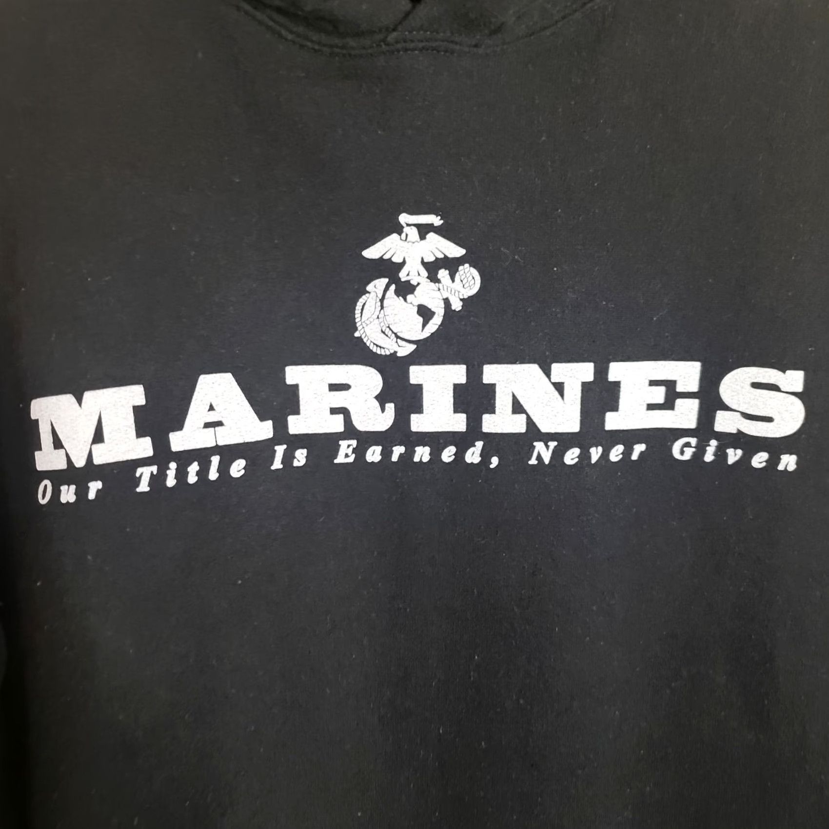 Gildan VINTAGE US Marines Hoodie Mens M Black Jersey Sweatshirt Pullover White Graphic Gildan Size US M / EU 48-50 / 2 - 4 Thumbnail