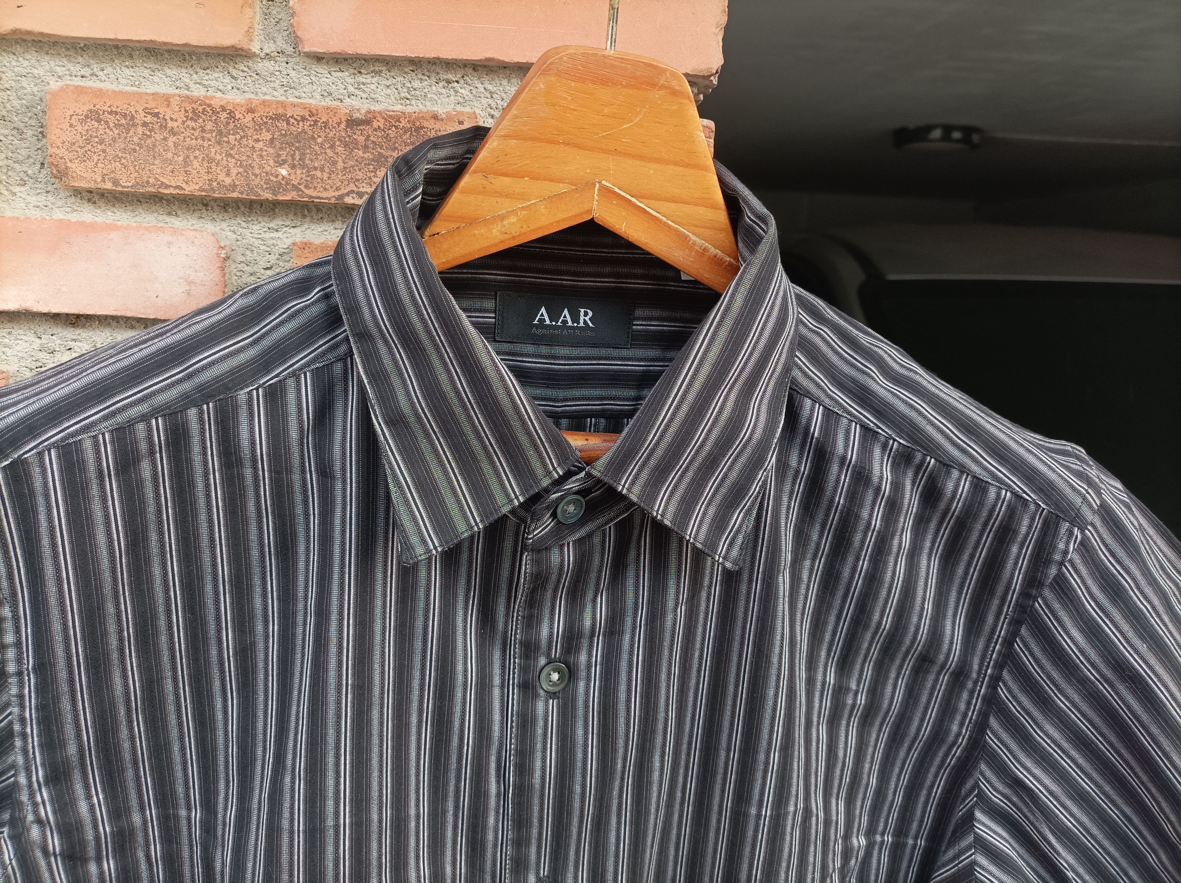 Yohji Yamamoto (S531) A.A.R. Black Gray Strip Short Sleeve Shirt Size US L / EU 52-54 / 3 - 4 Thumbnail