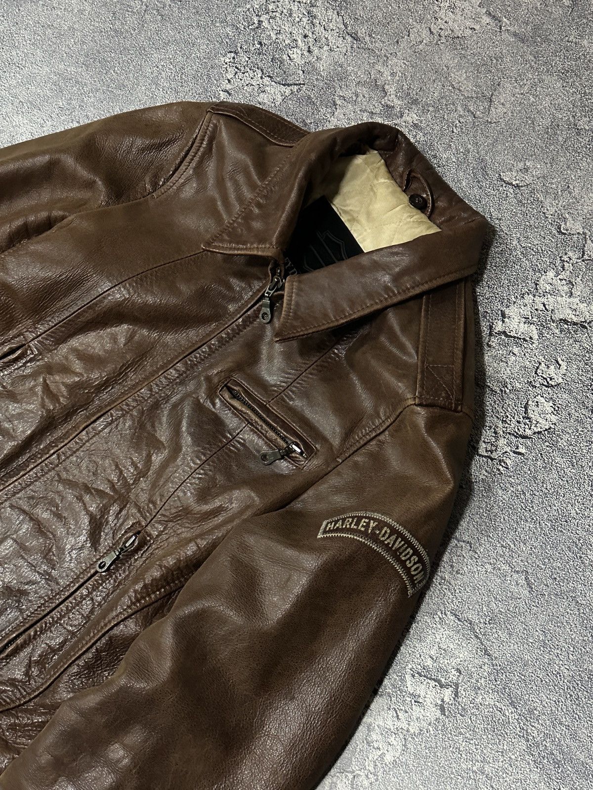 Harley Davidson Vintage Harley Davidson Heavy Leather Biker Jacket Brown L Size US L / EU 52-54 / 3 - 9 Thumbnail