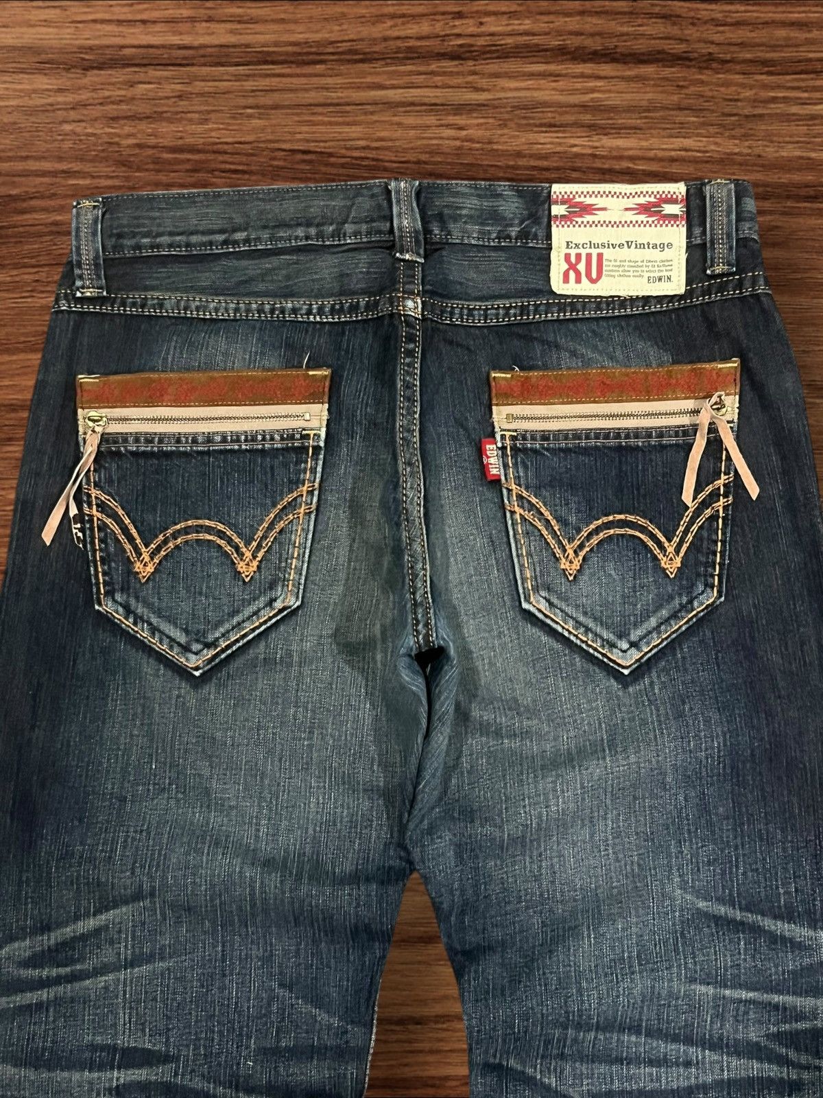 Edwin ⚡️Baggy⚡️Edwin Exclusive Vintage XV Distressed Dark Wash Jeans Size US 36 / EU 52 - 7 Thumbnail