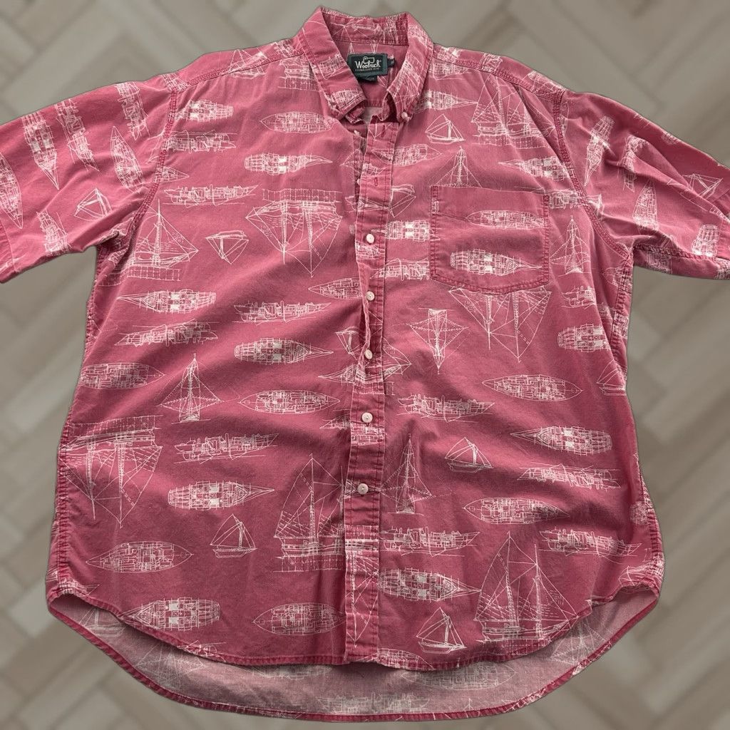 Vintage Vintage Woolrich Sailboat Print Short Sleeve Button Front Shirt Men's XL Pink Size US XL / EU 56 / 4 - 1 Thumbnail