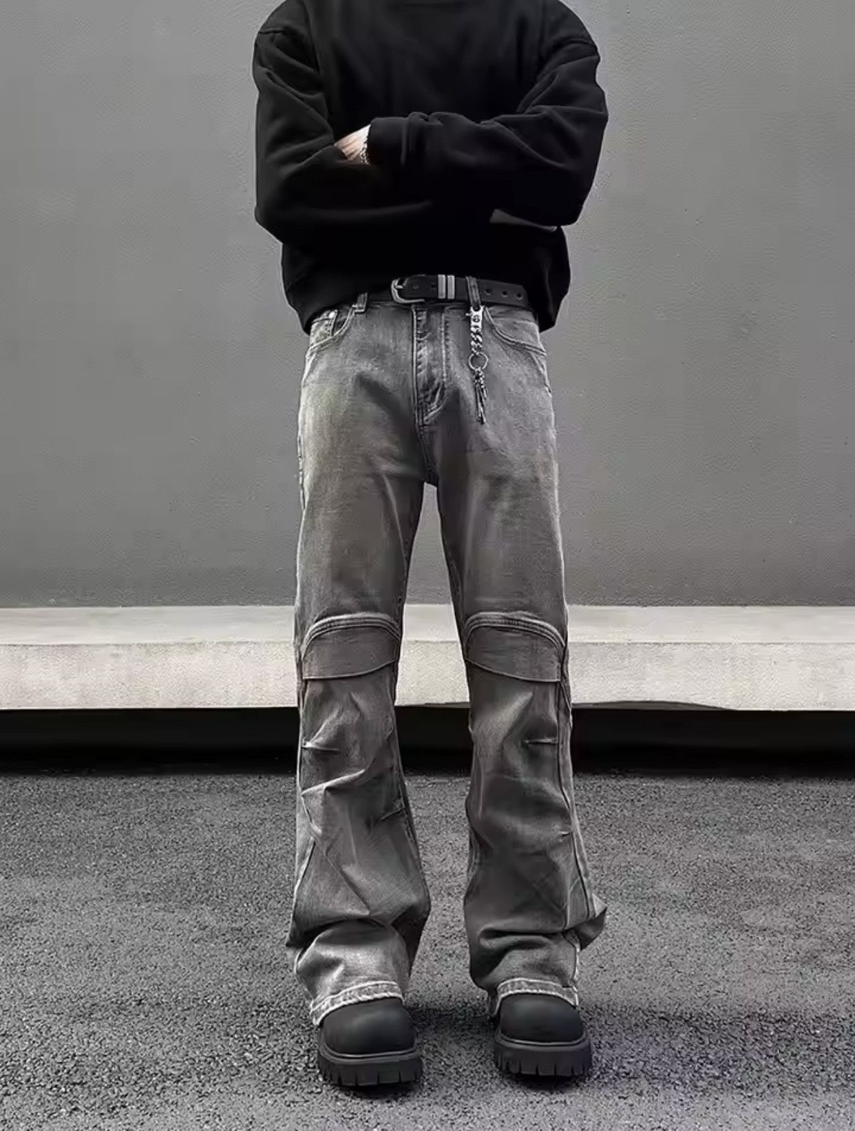 Denime × Japanese Brand × Vintage Ropa Y2K Streetwear Vintage Grey Pleated Flare Jeans Pants Size US 27 - 3 Thumbnail