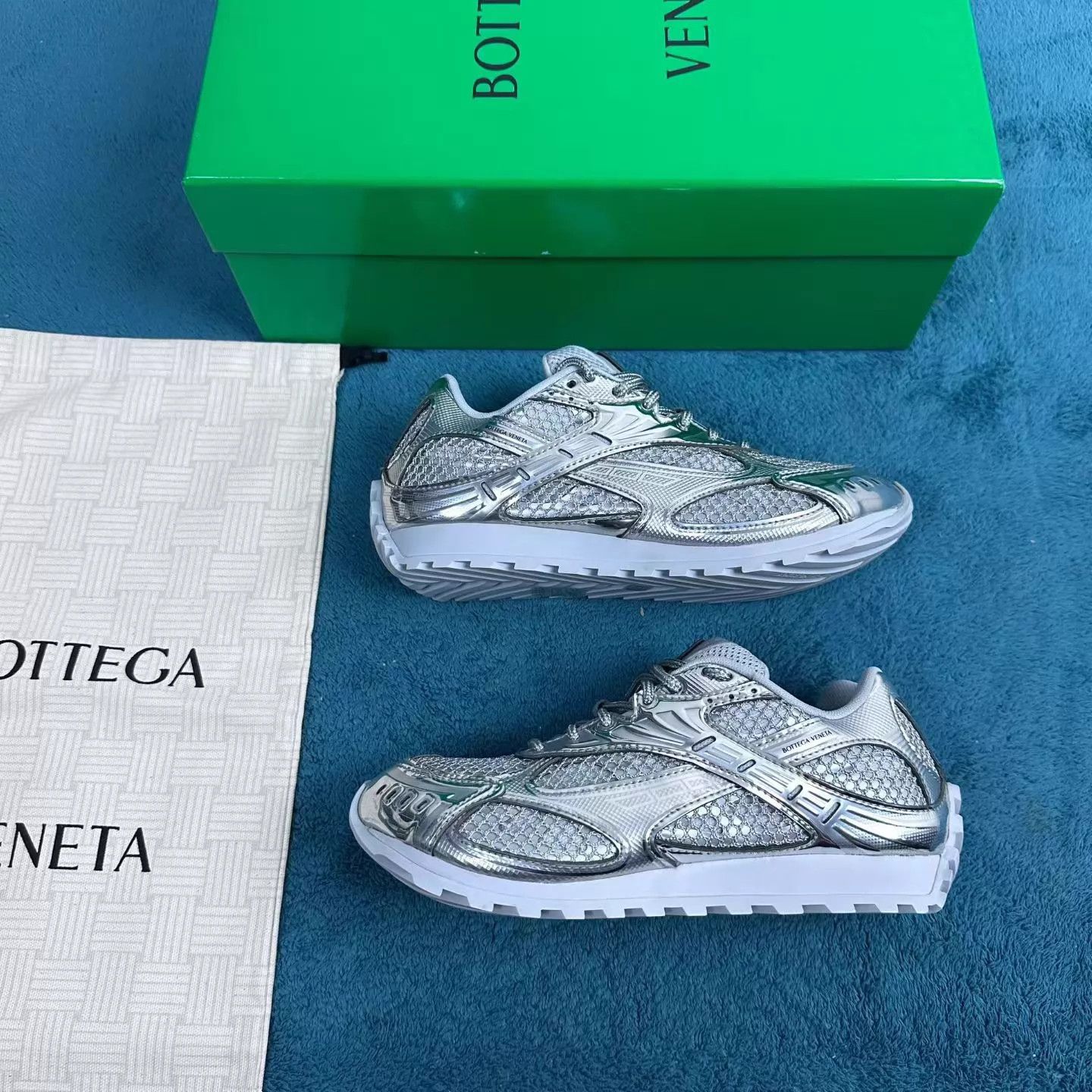 Bottega Veneta Bv Orbit Mesh Low-Top Sneakers Silver White 36 Size US 5.5 / IT 35.5 - 2 Thumbnail
