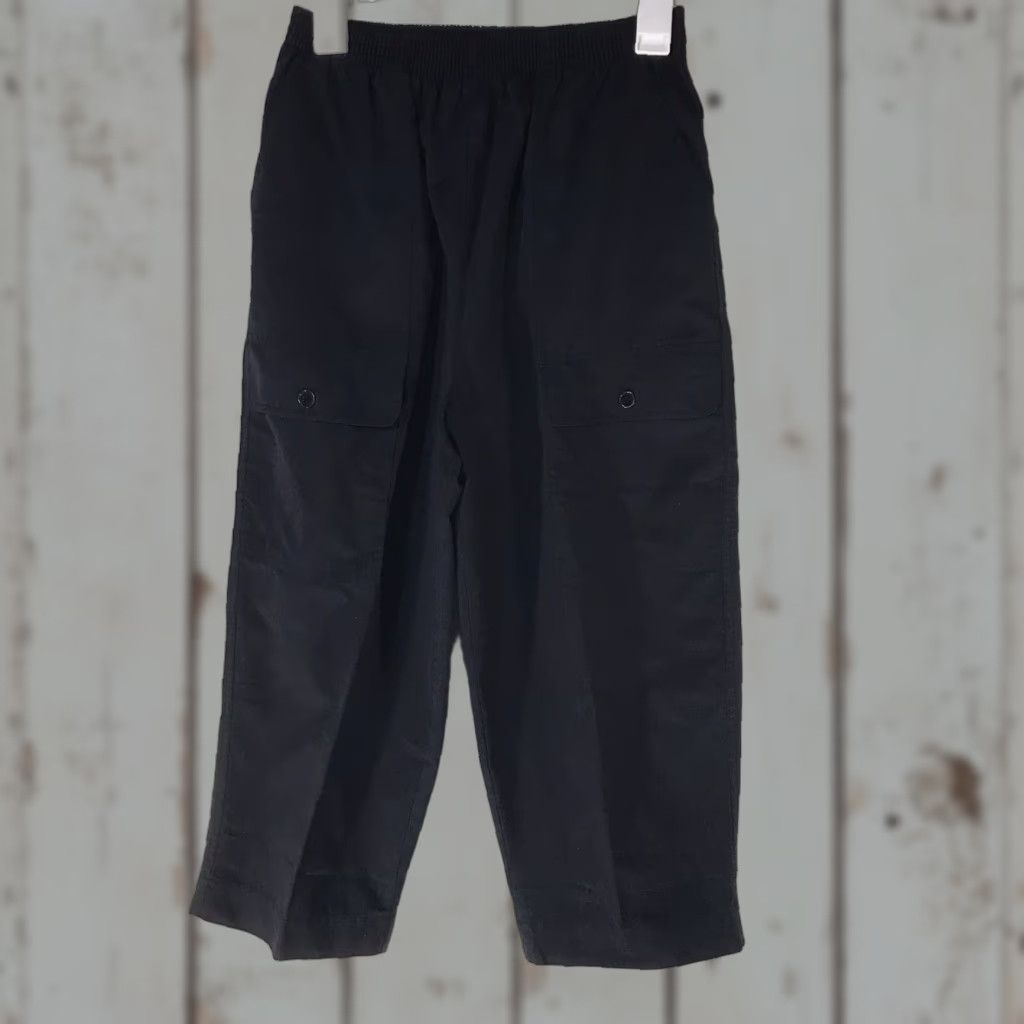 Vintage Allison Smith Black Pull On Pants Women's Size 8 Wide-Leg Stretch Comfort Travel Workwear Size 30" / US 8 / IT 44 - 1 Thumbnail