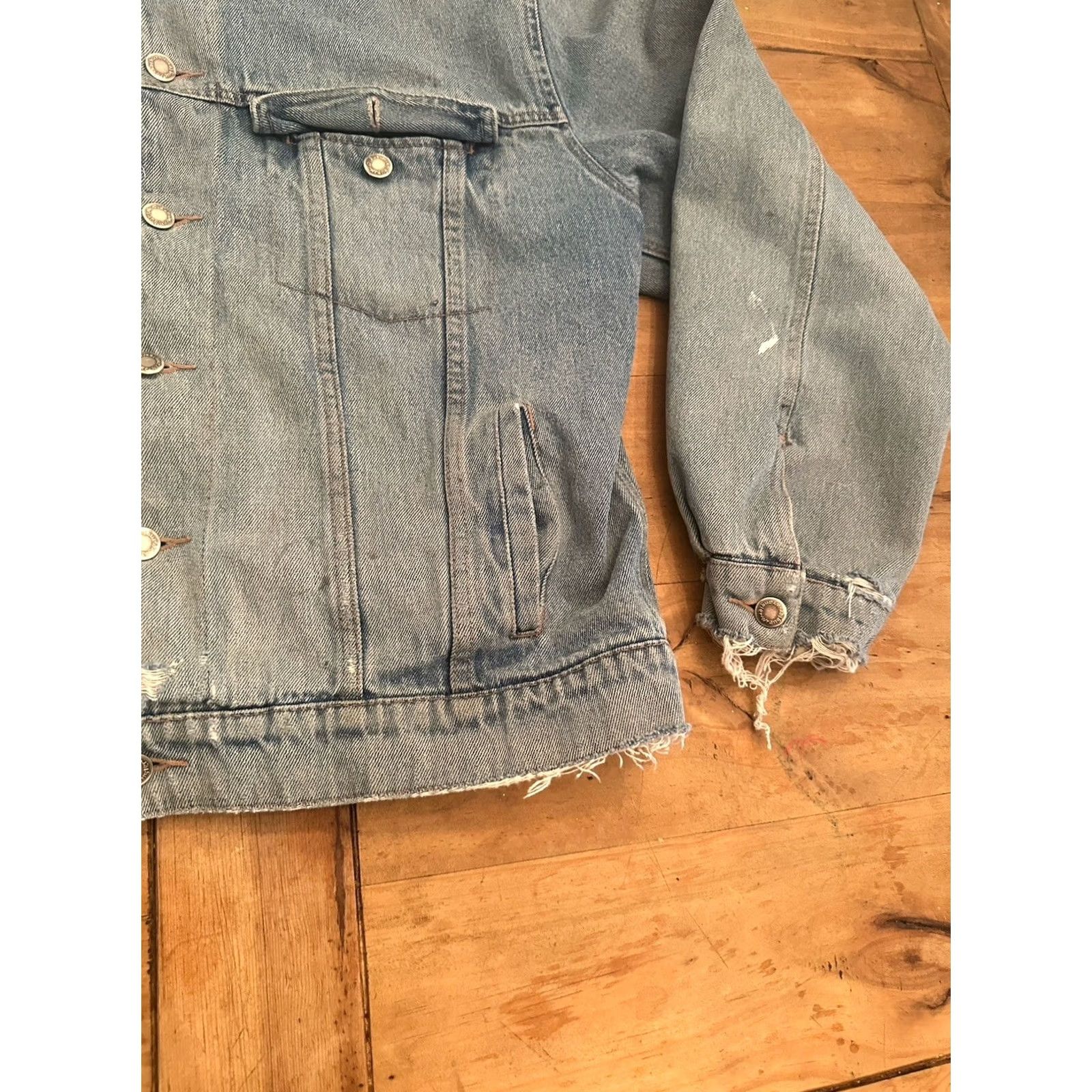 Wrangler VINTAGE Wrangler Hero Men L Jacket Denim Blue Cotton Lined Distressed Trucker Style Jeans Coat Short Sleeve Shirt? Size US 33 - 5 Thumbnail