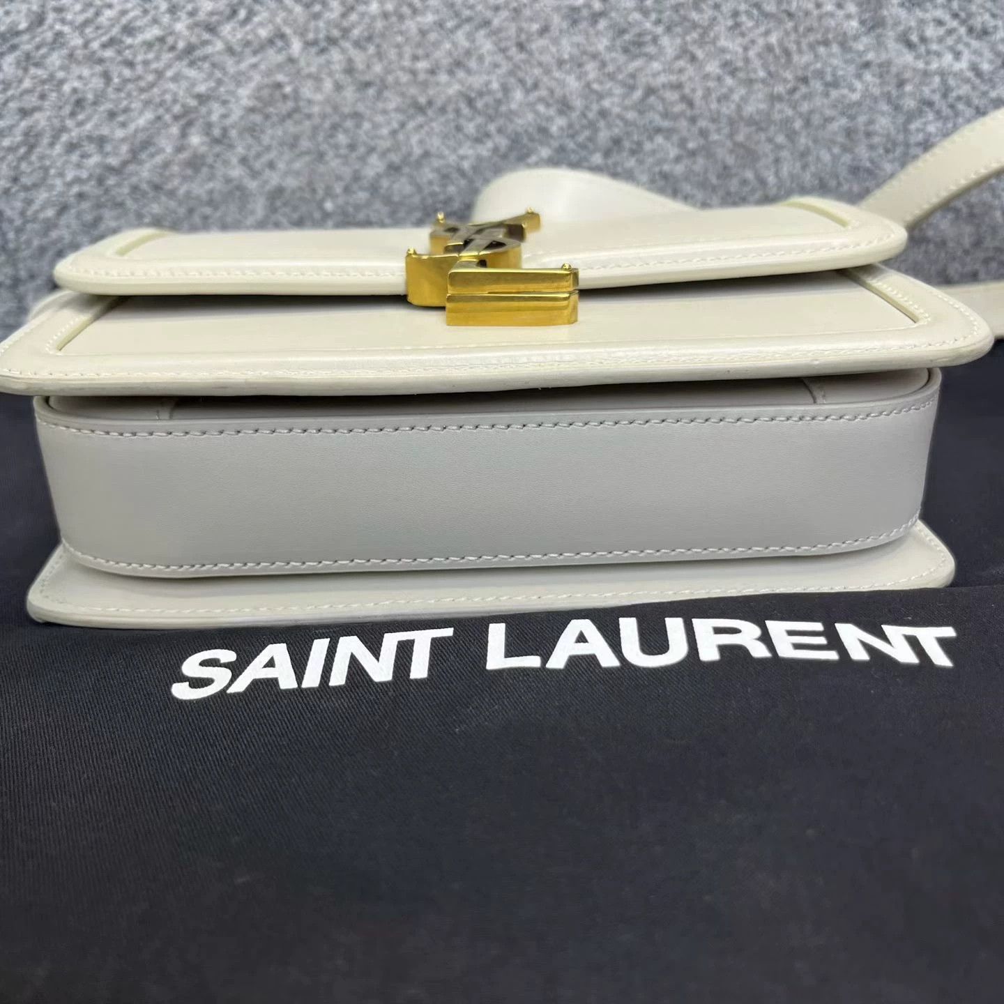 Saint Laurent Paris Saint Laurent White Mini Distressed Gold Logo Shoulder Bag Size ONE SIZE - 2 Thumbnail