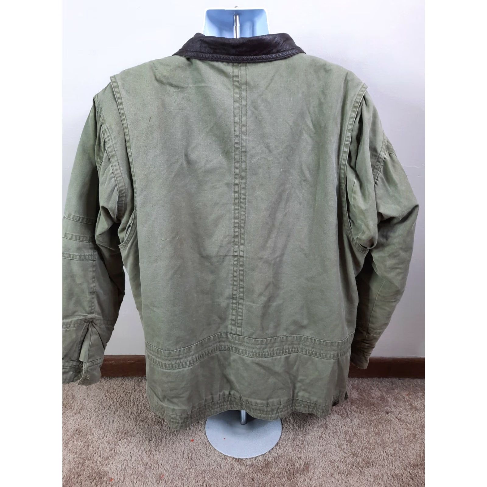 Vintage VINTAGE Bomber Jacket Men L Green Canvas 90s Leather Collar Full Zip All Seasons Hiking Travel Casual Workwear Size US L / EU 52-54 / 3 - 5 Thumbnail