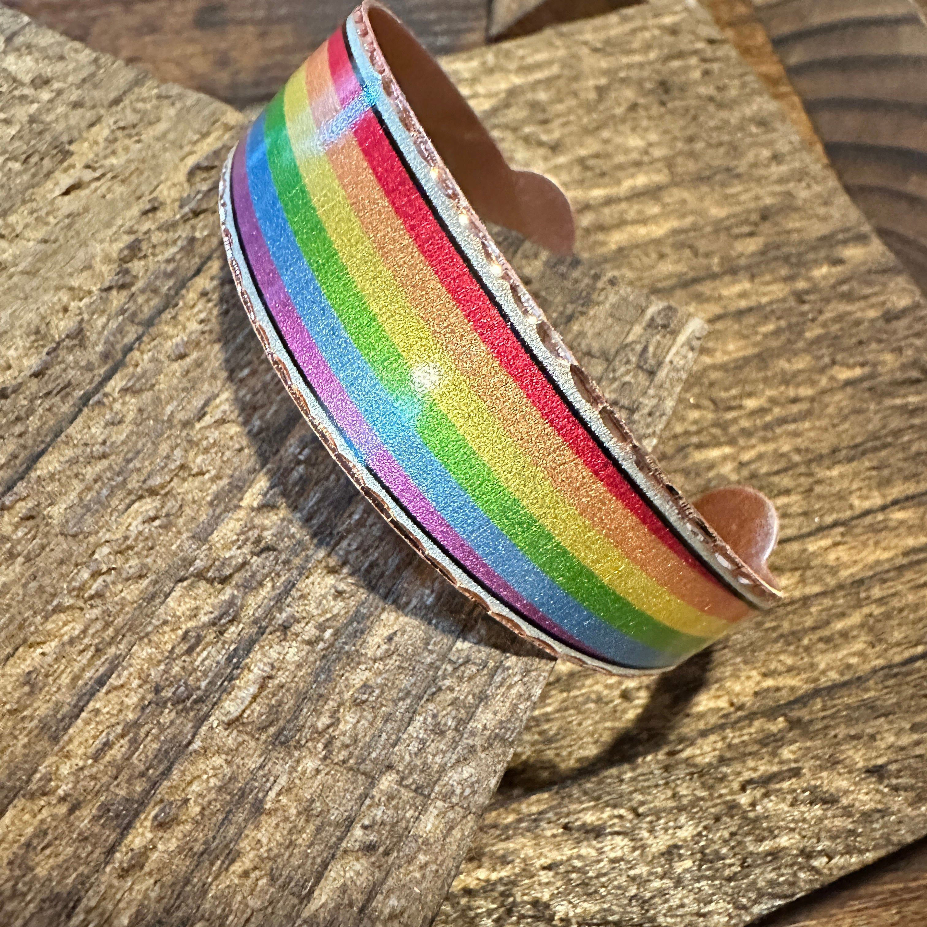 Other Handmade Boho Copper Wide Cuff Bracelet, Diamond Cut Rainbow Size ONE SIZE - 3 Thumbnail