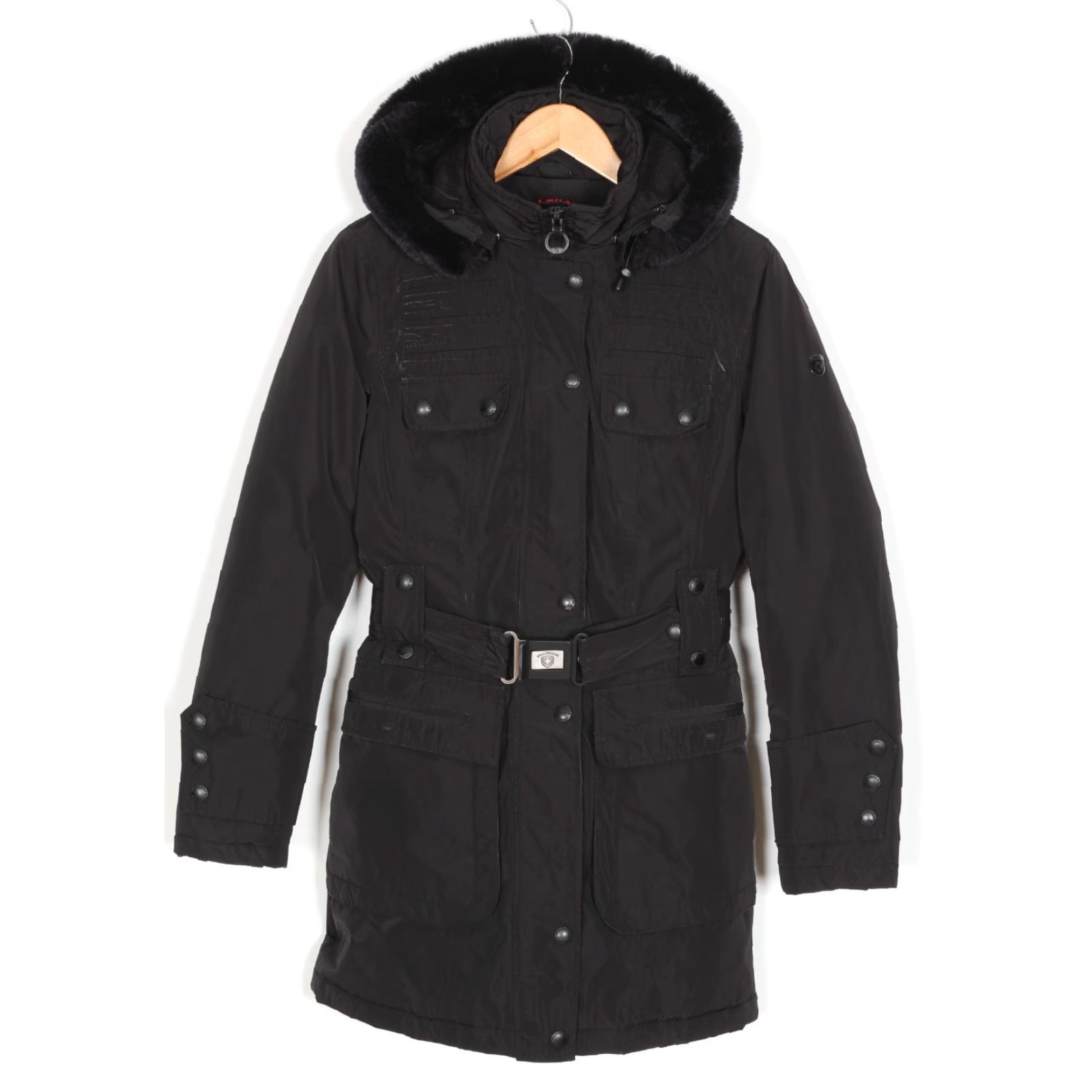 Vintage WELLENSTEYN Mystery Parka Jacket Women S Fur Hooded Belted MJ6380 Size S / US 4 / IT 40 - 2 Thumbnail