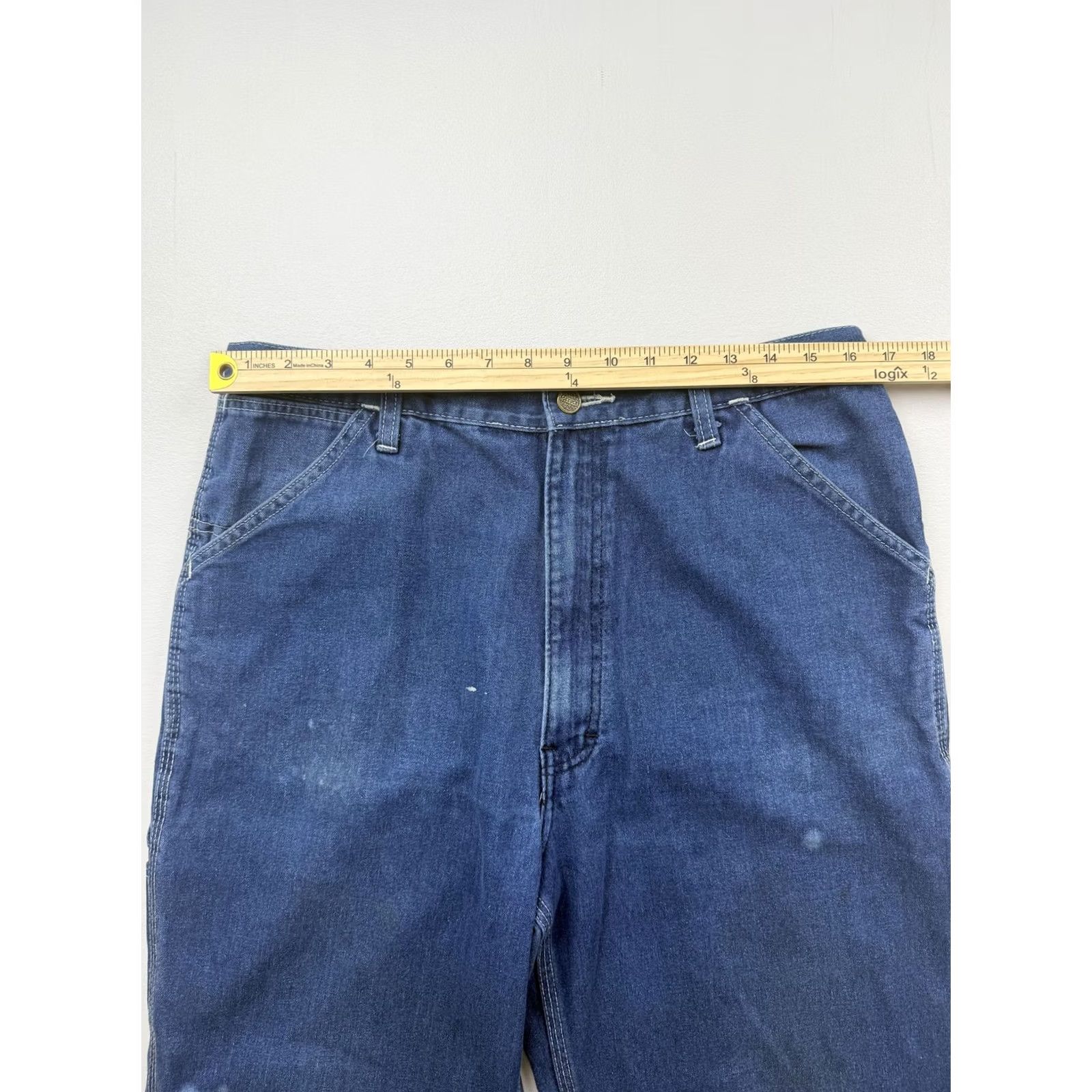 Denime Roebucks Jeans Mens 36x34 Blue Med Wash Denim Relaxed Straight Distressed Size US 36 / EU 52 - 7 Thumbnail