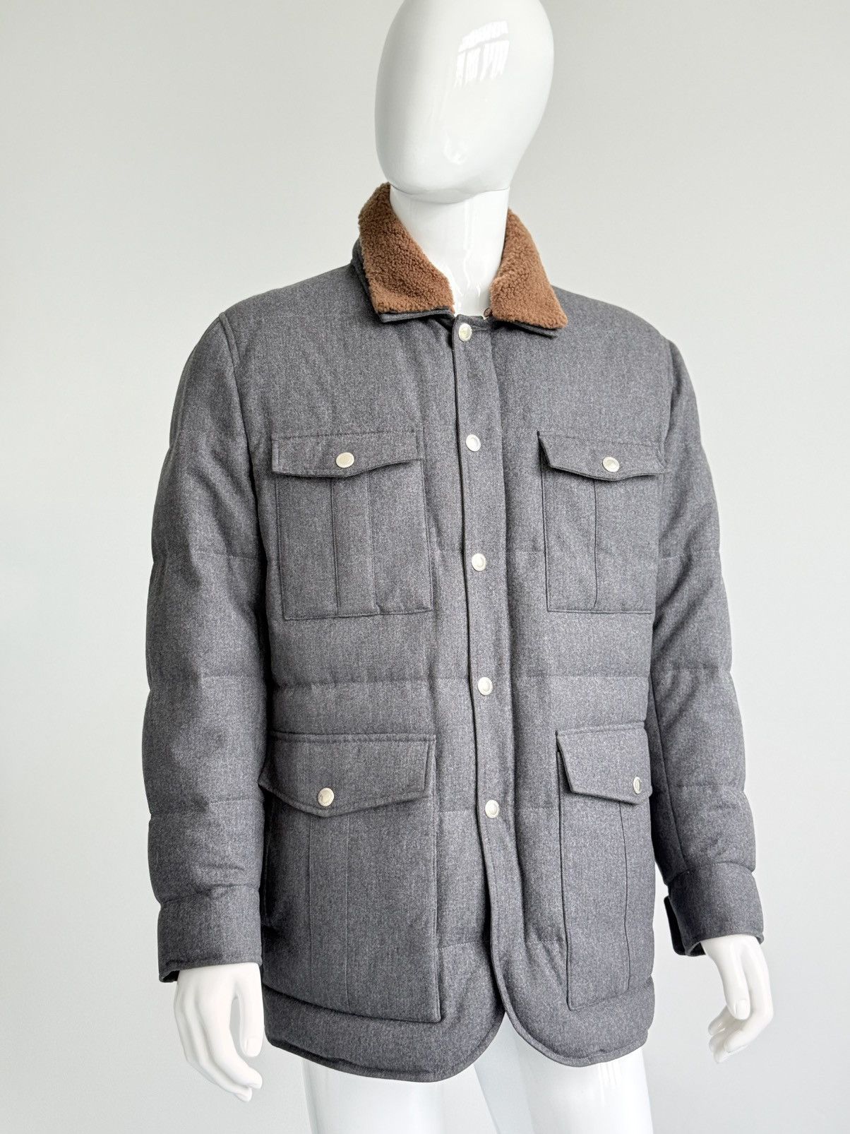 Brunello Cucinelli Brunello Cucinelli Shearling Collar Wool Down Field Jacket Size US L / EU 52-54 / 3 - 3 Thumbnail