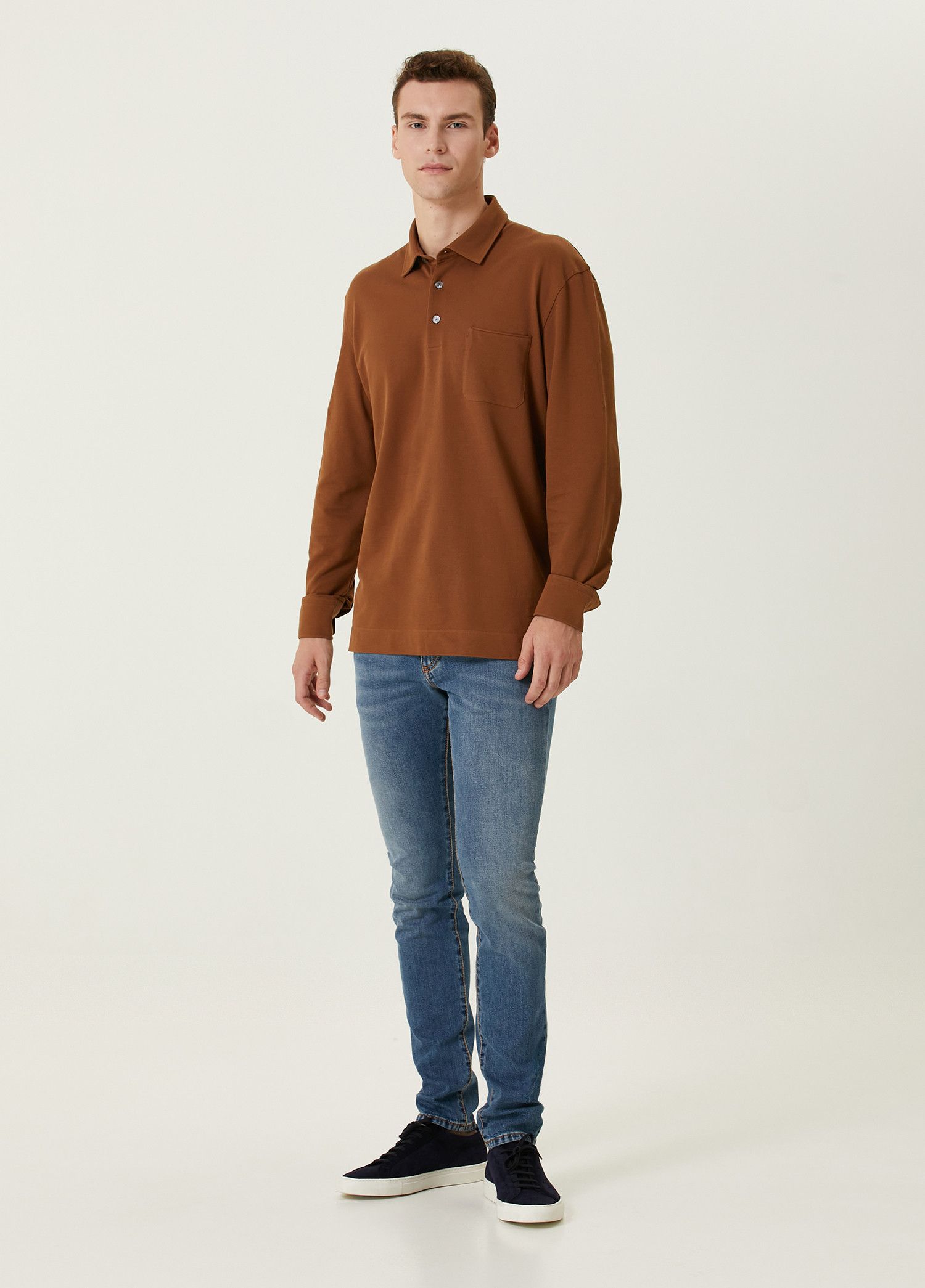 Ermenegildo Zegna ZEGNA solid brown long sleeve cotton polo shirt 54 XL Size US XL / EU 56 / 4 - 3 Thumbnail