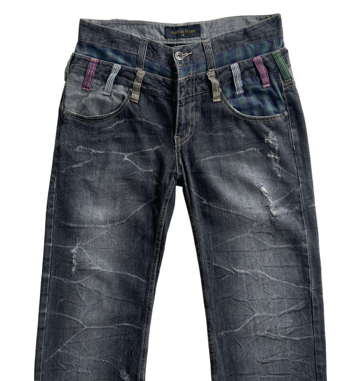 Japanese Brand Antfui Double Waist Distressed Rusty Denim Size US 31 - 3 Thumbnail