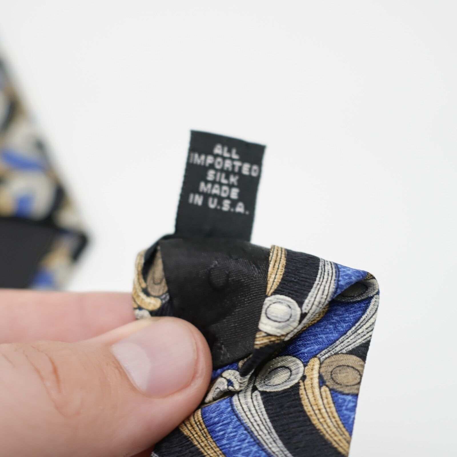 Countess Mara Countess Mara Blue Tan Gray Geometric Print Wide Silk Tie Size ONE SIZE - 6 Thumbnail