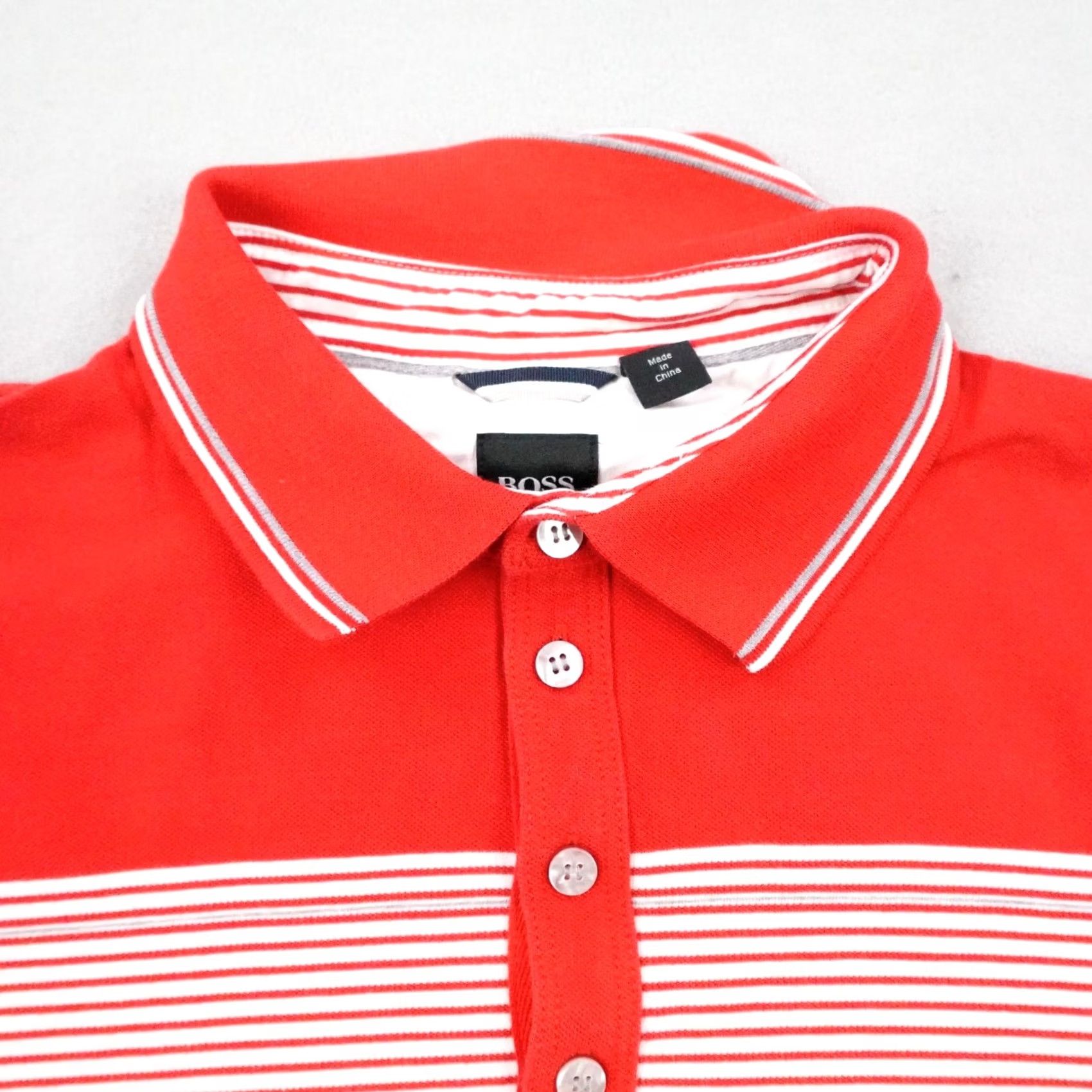 Hugo Boss HUGO BOSS Polo Shirt Mens Large Red White Striped Regular Fit Cotton Size US L / EU 52-54 / 3 - 2 Thumbnail