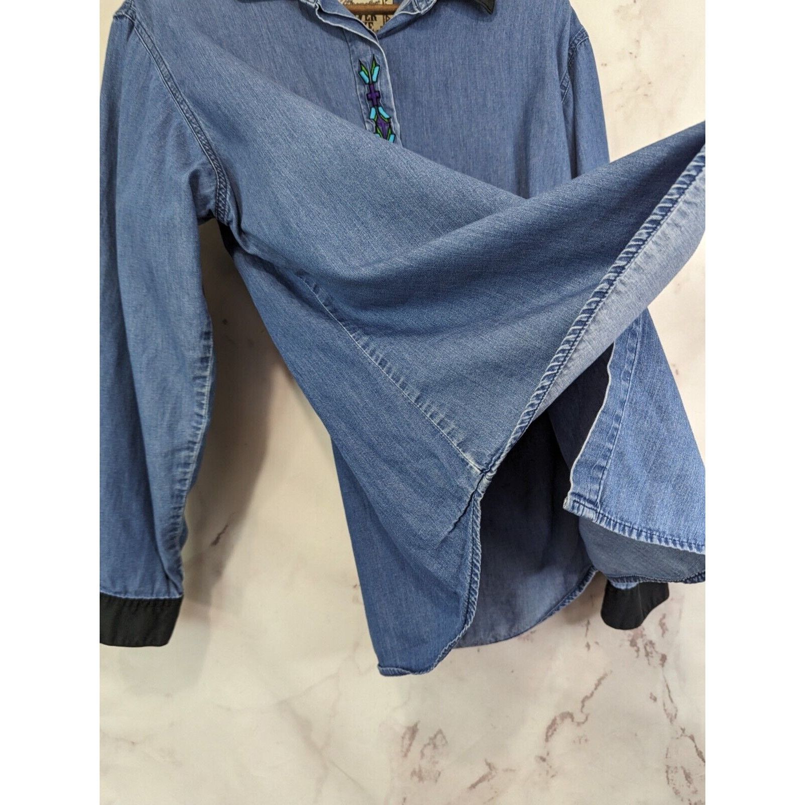 Wrangler Vintage Wrangler Shirt Women XL 90s Embroidered Chambray Size XL / US 12-14 / IT 48-50 - 9 Thumbnail