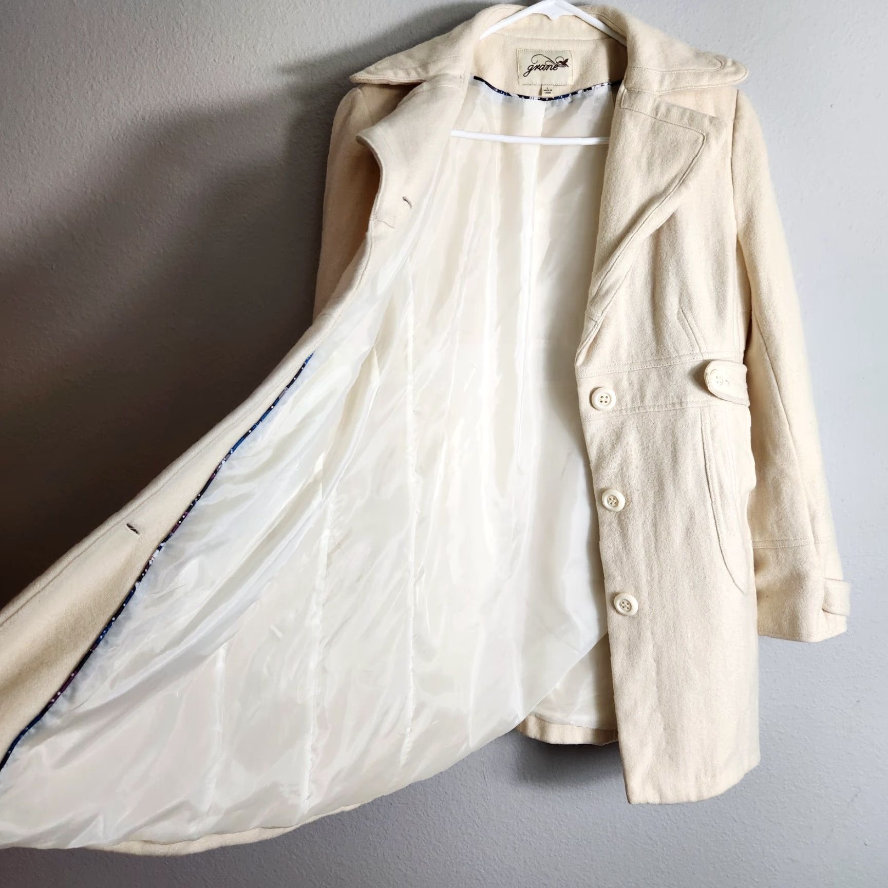 Vintage Grane Womens Y2K Wool Blend Cream Buttonfront Coat-Size L Size L / US 10 / IT 46 - 6 Thumbnail