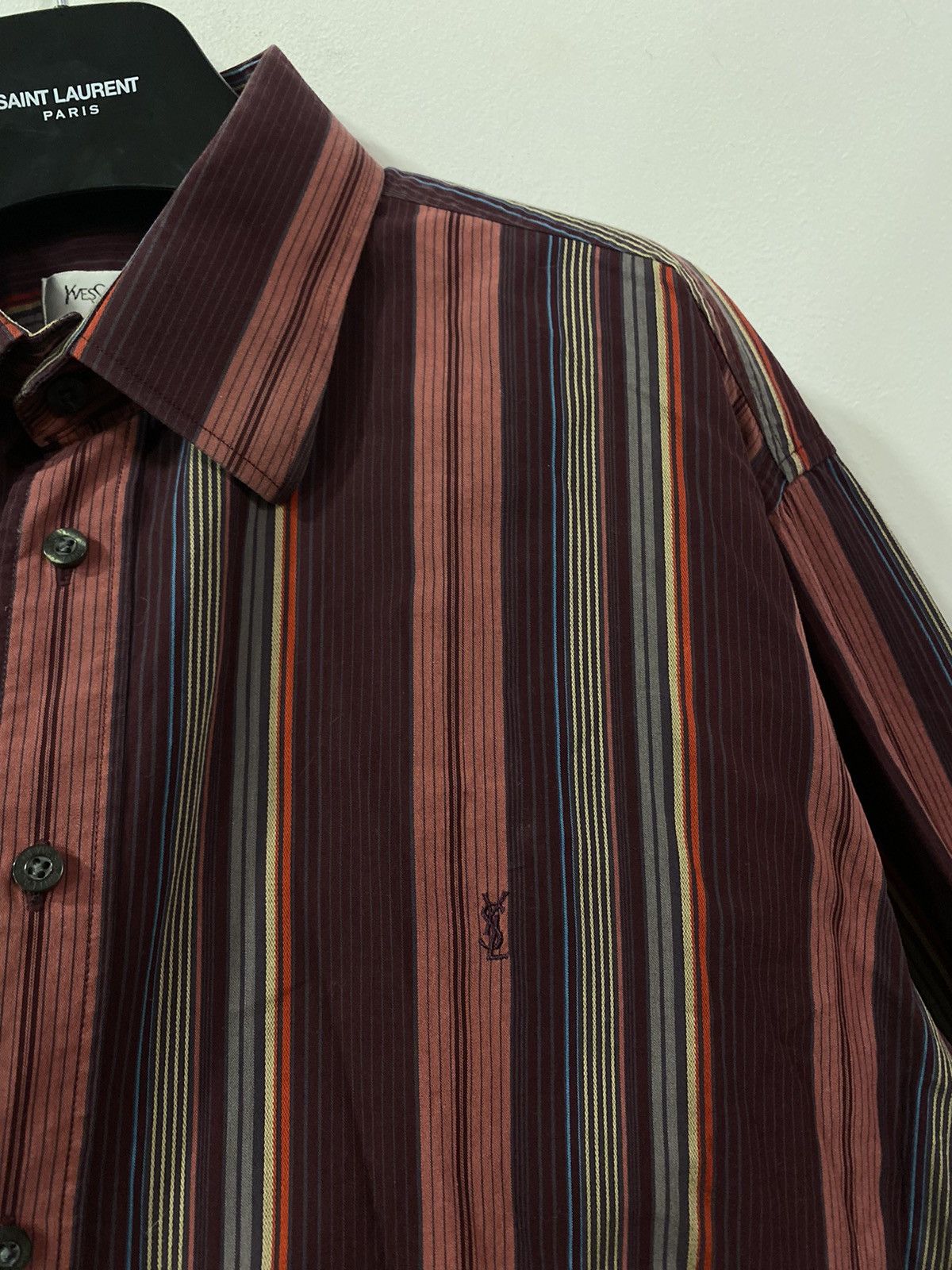 Cotton YSL Shirt Striped Logo Vintage Dress Button Up