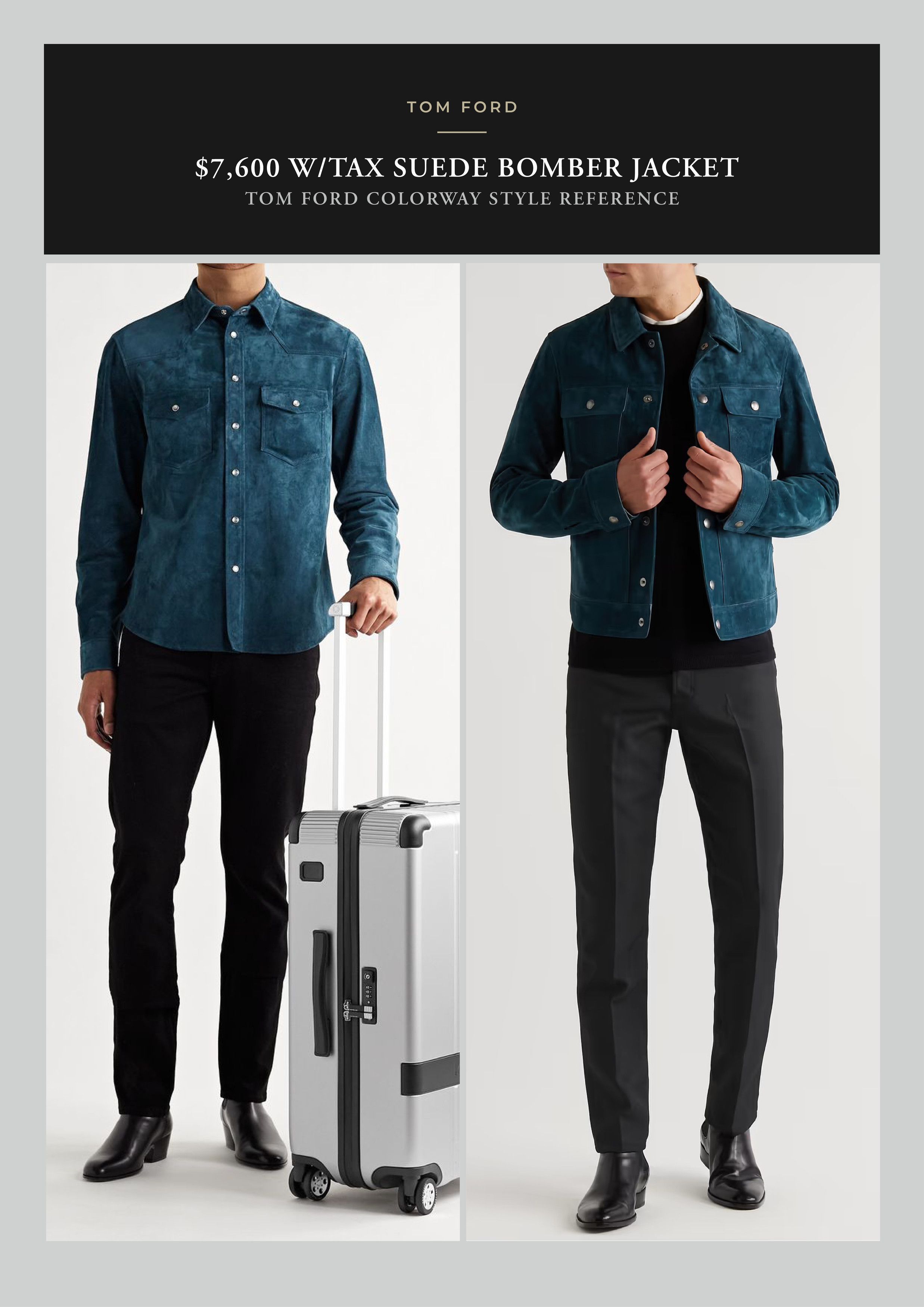 Tom Ford Coveted Rare $7,600 w/tax Cerulean Suede Bomber Jacket Size US XL / EU 56 / 4 - 3 Thumbnail