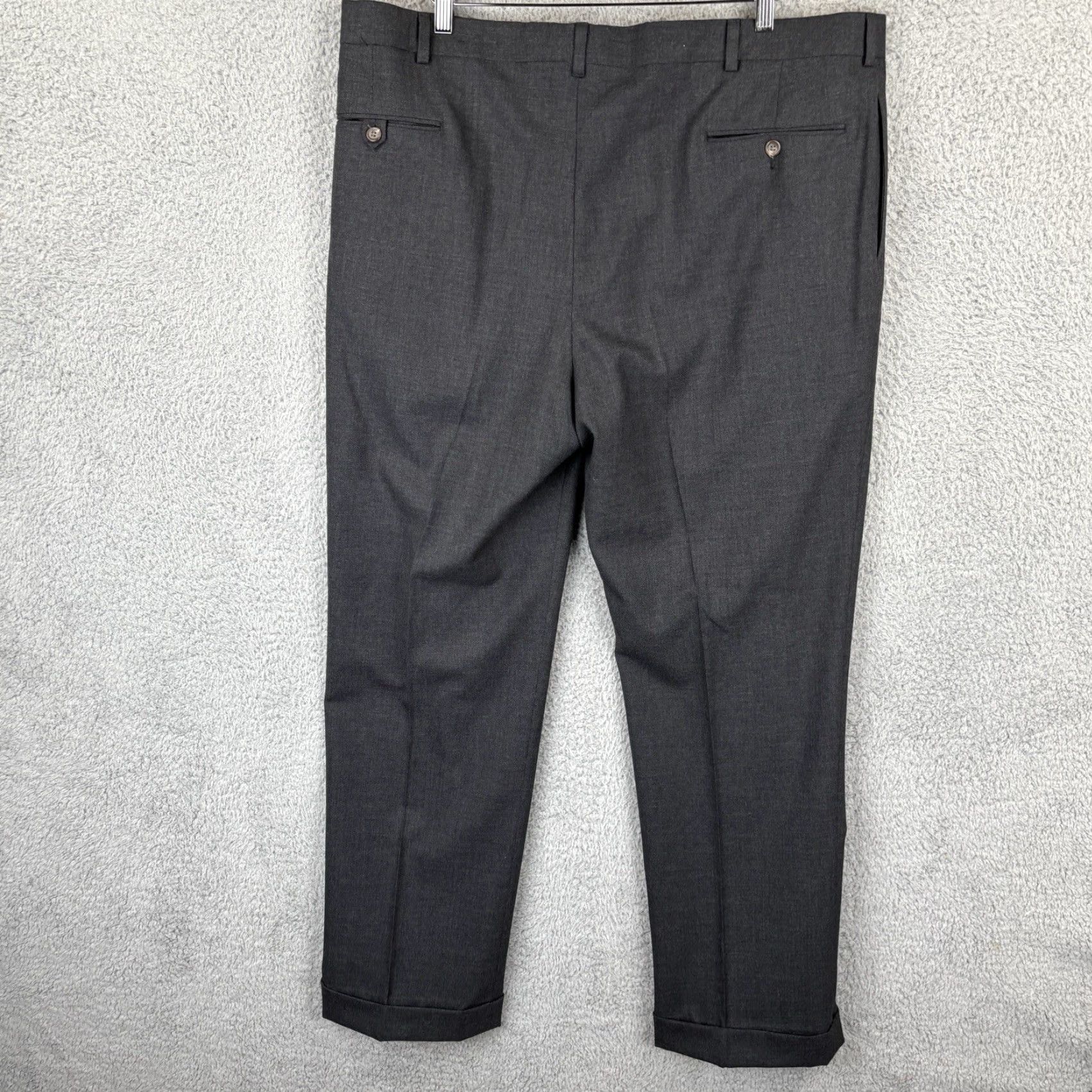 Polo by Ralph Lauren Dress Pants Mens 42x32 Charcoal Pleated Straight Wool  5-Pocket Button N/